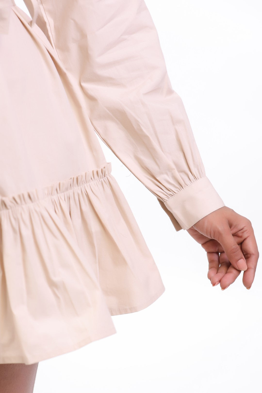 MUUN Women's Beige Solid Cotton Midi Dress