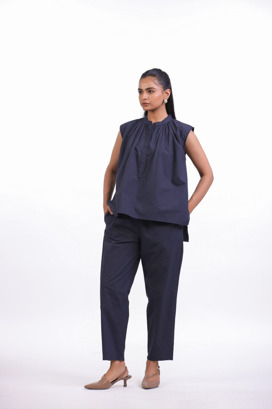 Women's Cotton Top With Navy Blue Pants (CO-ORD)