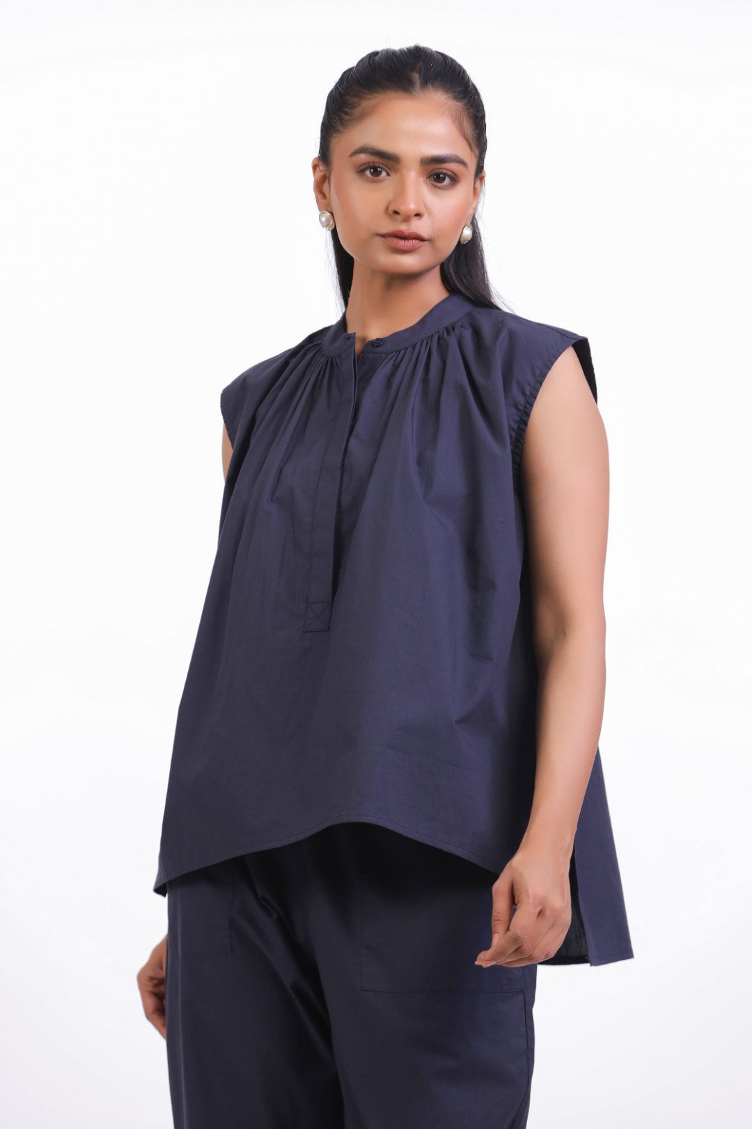 Women's Cotton Top With Navy Blue Pants (CO-ORD)