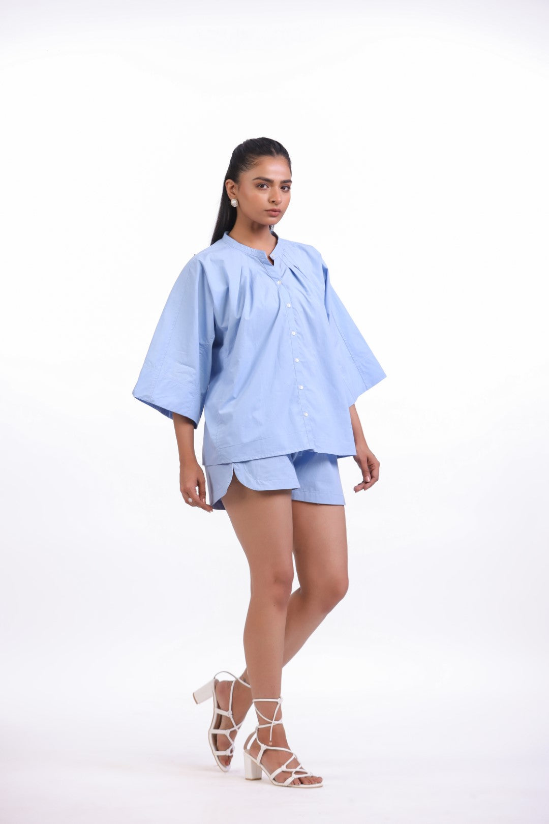 Women’s Blue Solid Cotton Poplin Co-Ord Set