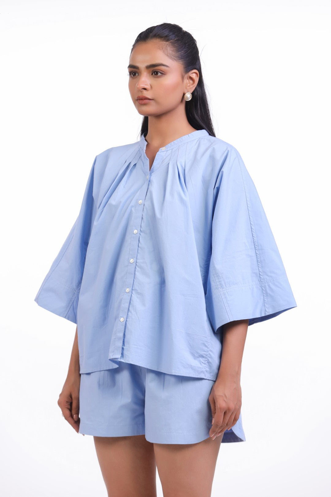 Women’s Blue Solid Cotton Poplin Co-Ord Set