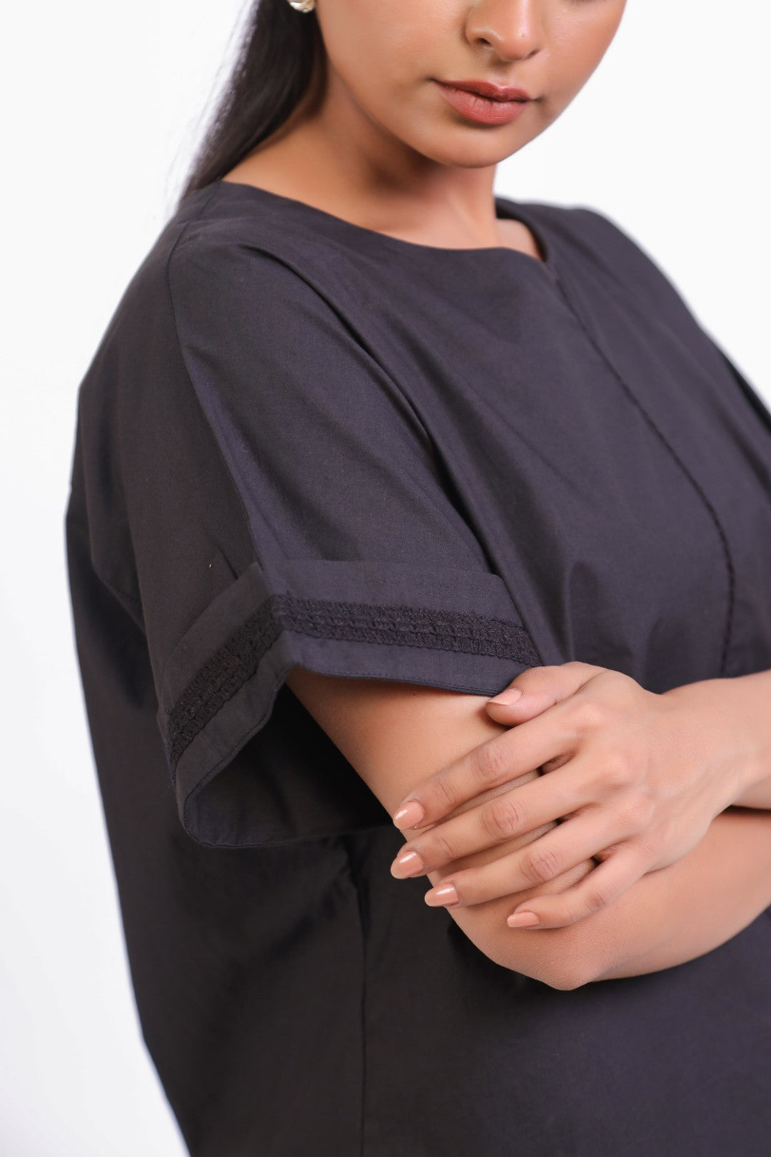 Women Black Cotton Top With Black Cotton Pant Co-Ord set