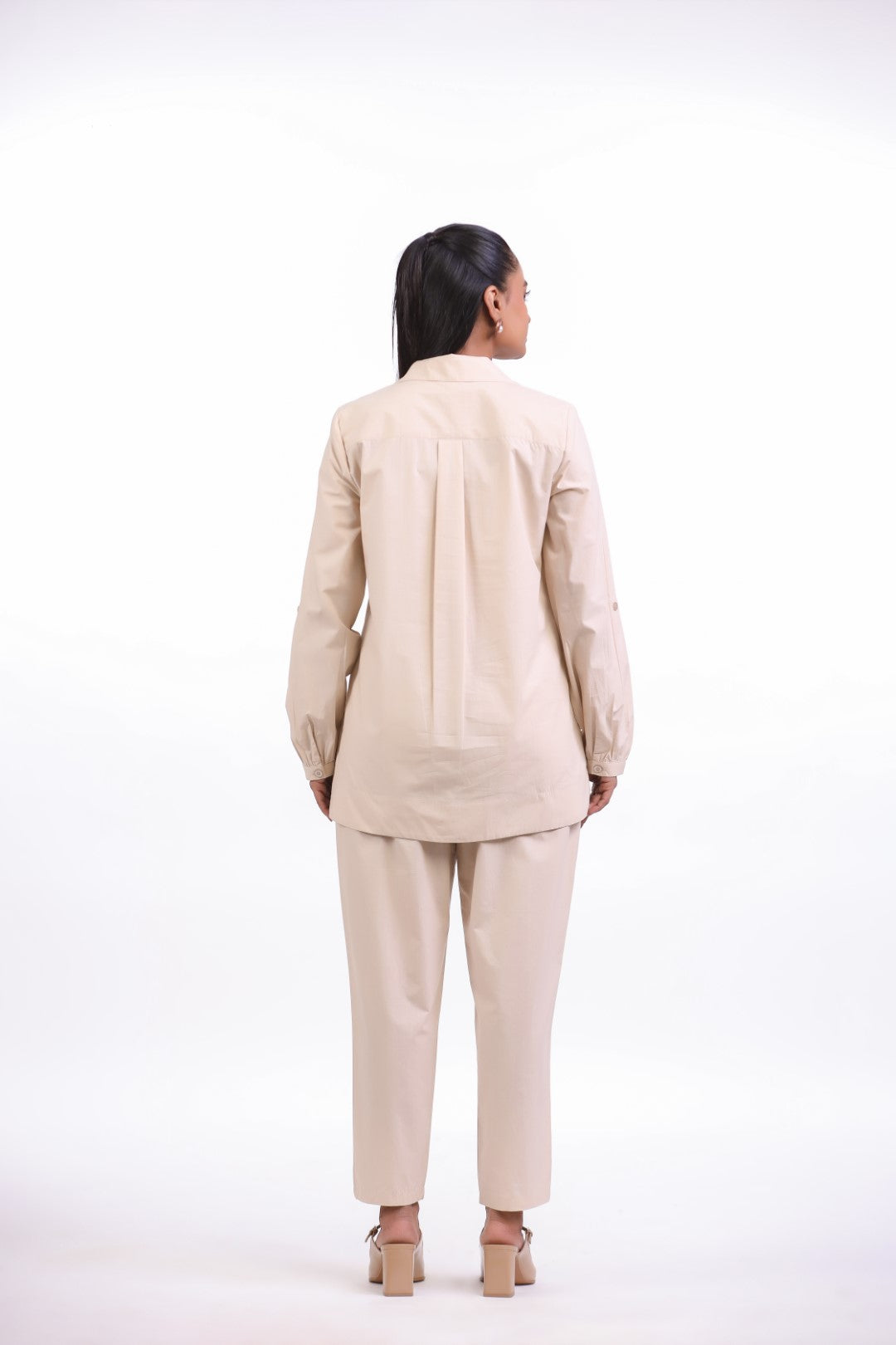 Women Beige Cotton Shirt With Pant (Co-ord)