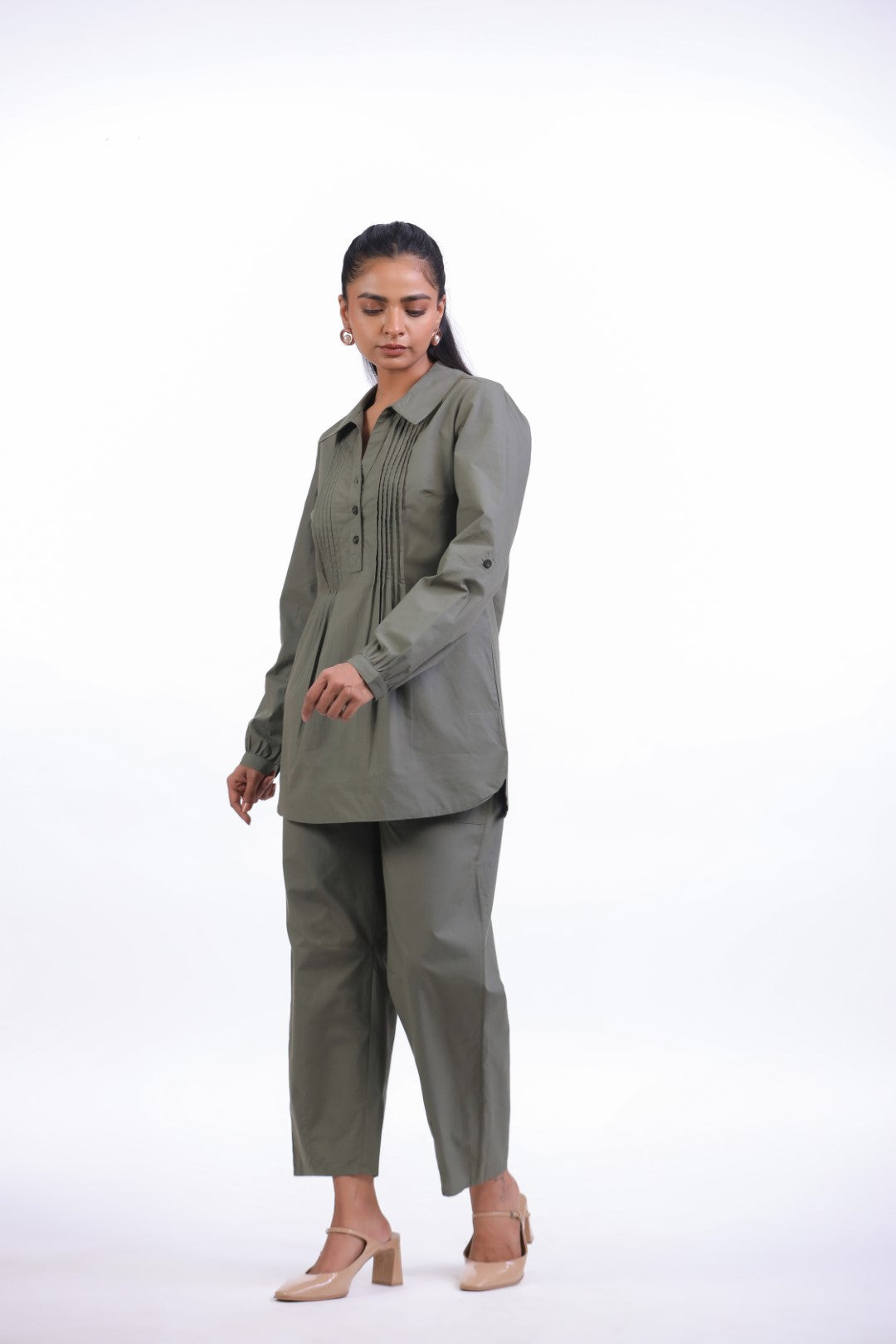 Women's Green Cotton Top With Green Pant (co-ord)