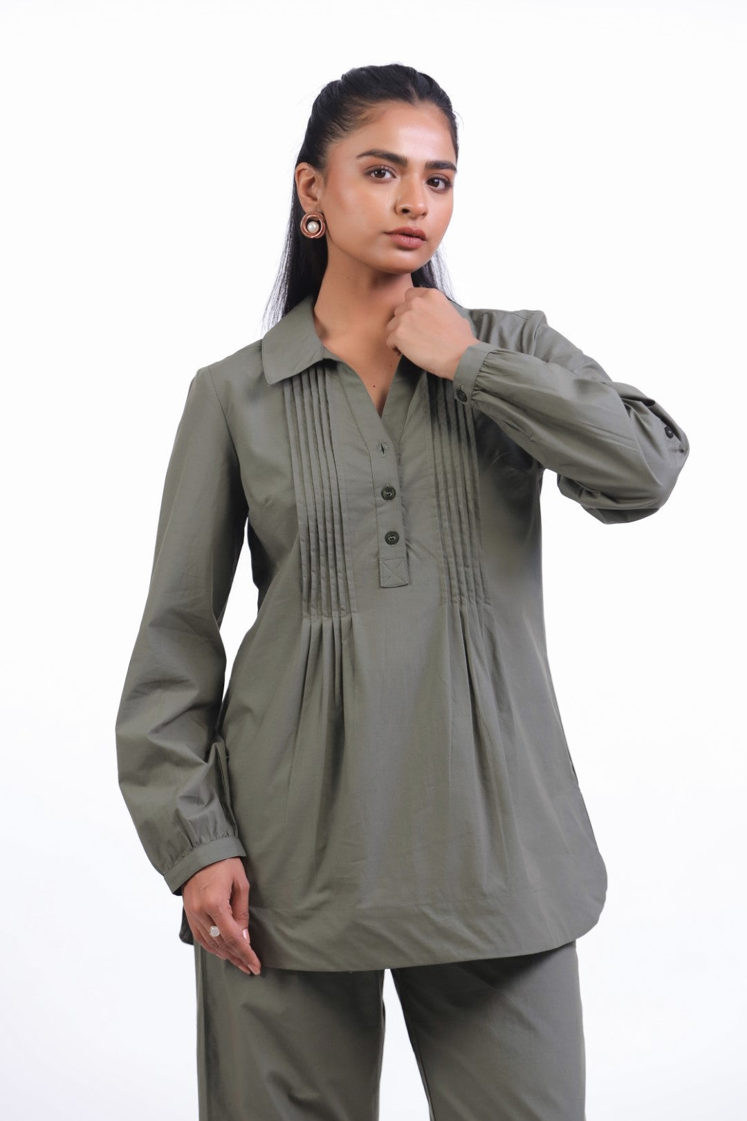 Women's Green Cotton Top With Green Pant (co-ord)