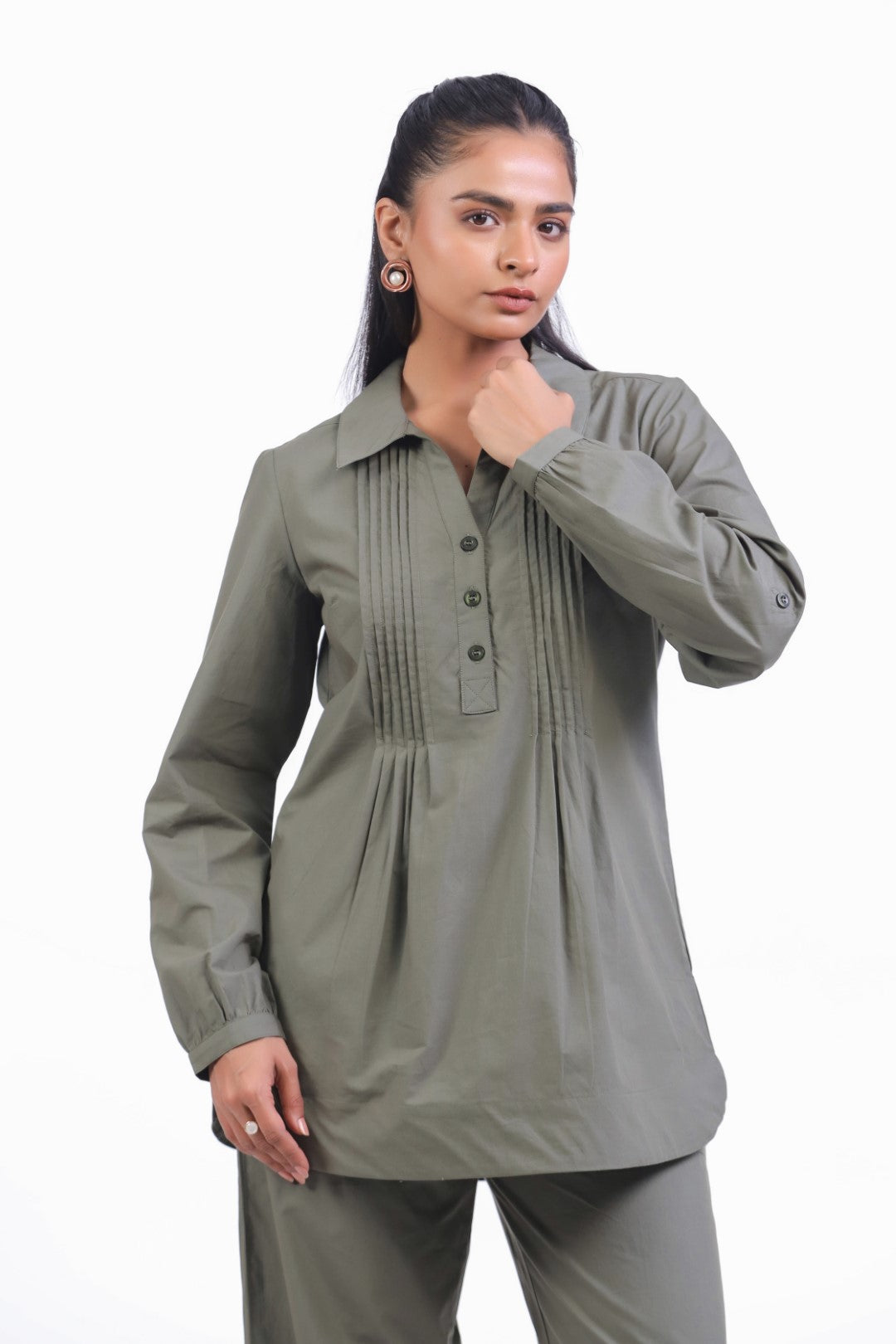 Women's Green Cotton Top With Green Pant (co-ord)