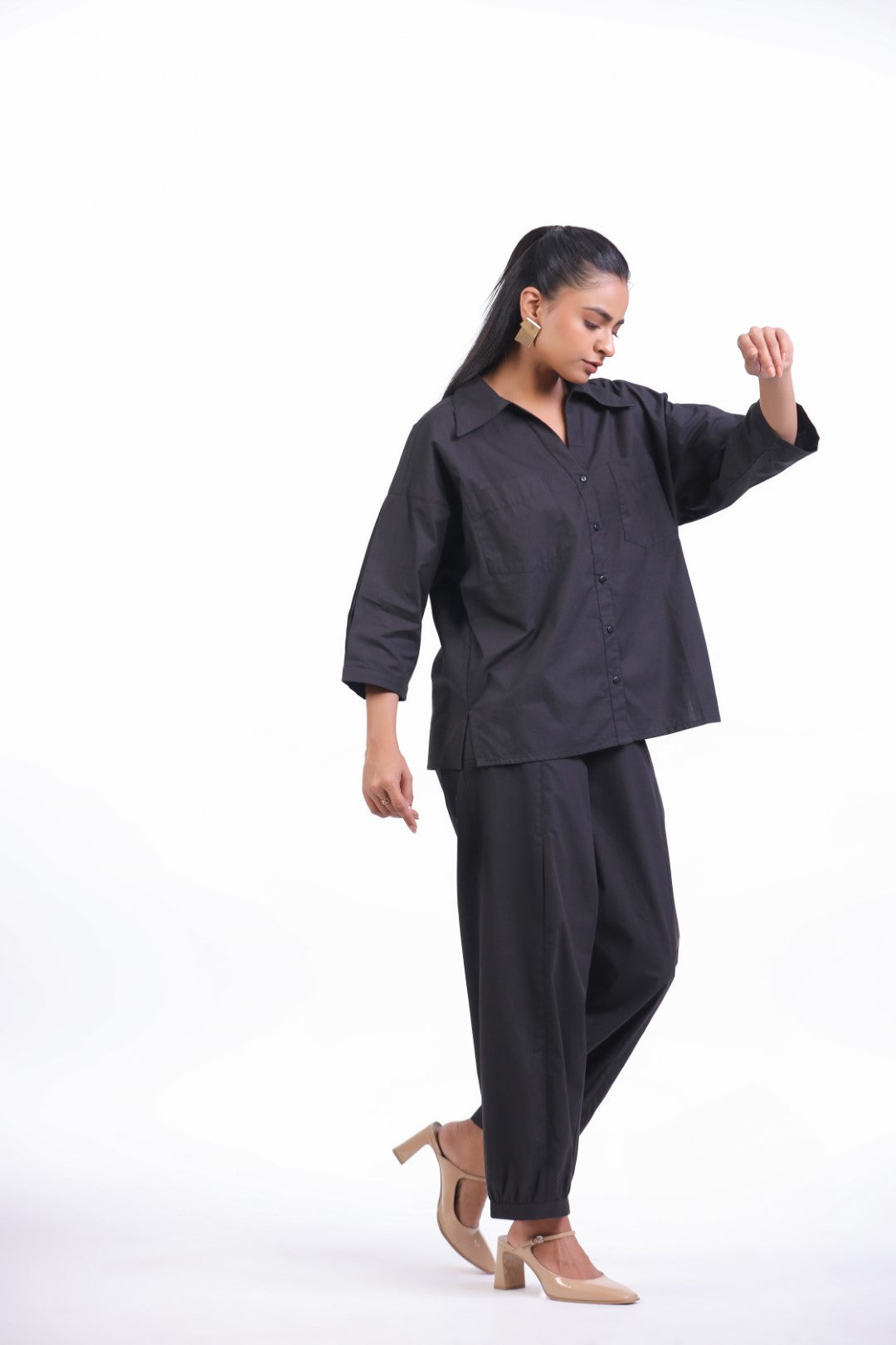 Women’s Black Cotton Poplin Co-Ord Set