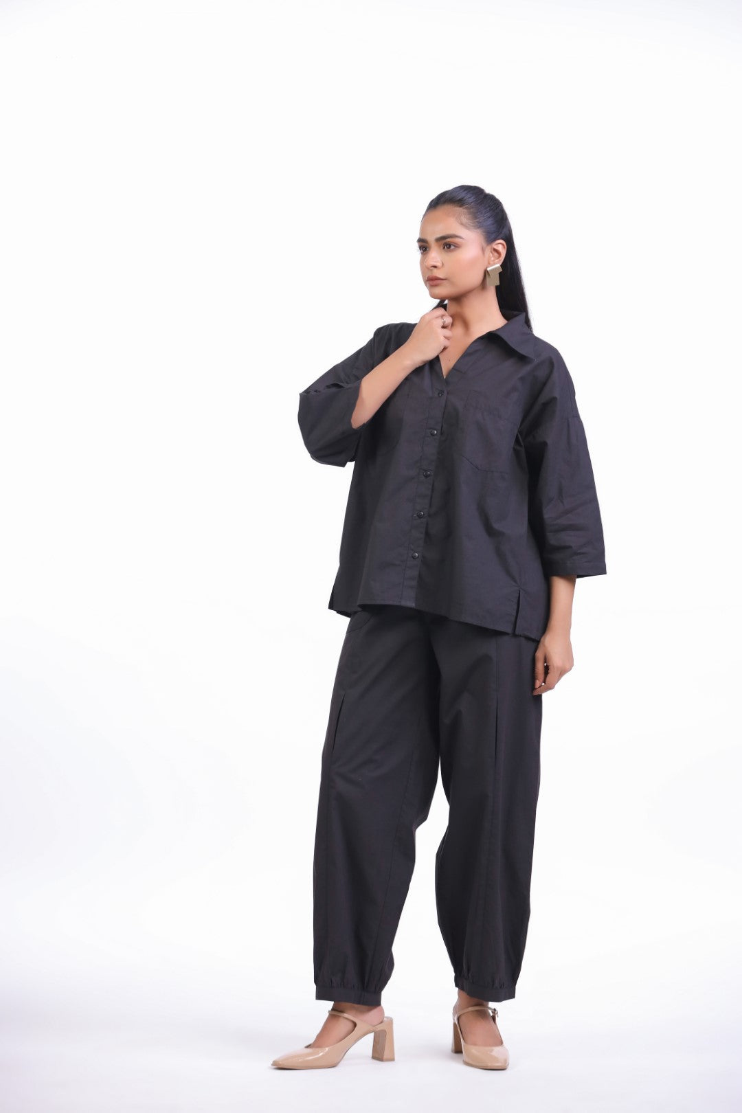 Women’s Black Cotton Poplin Co-Ord Set