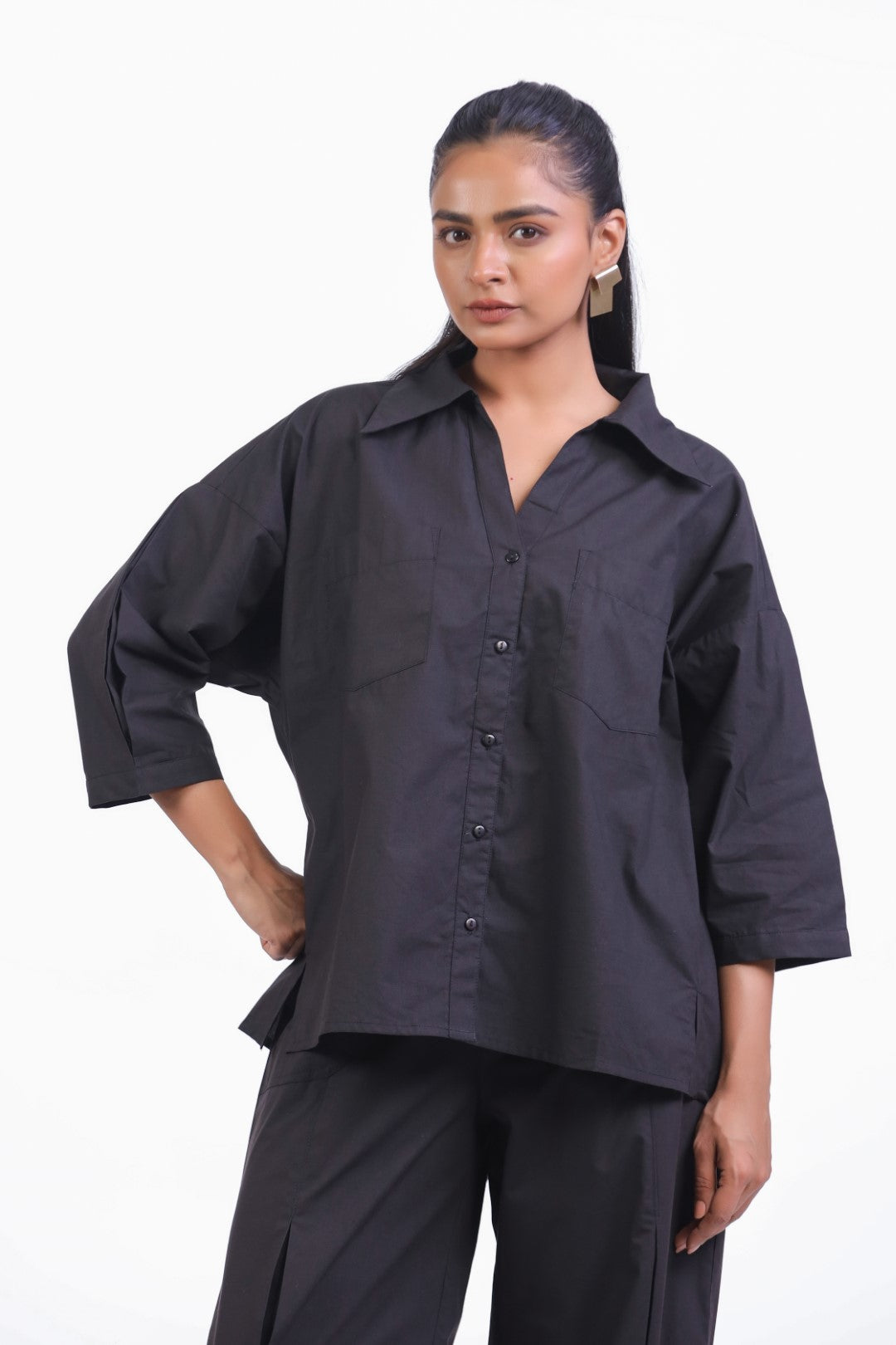 Women’s Black Cotton Poplin Top