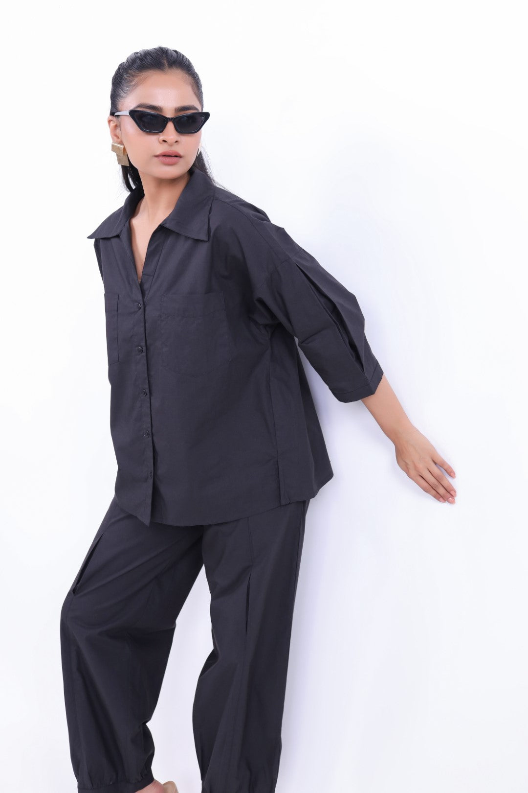 Women’s Black Cotton Poplin Co-Ord Set