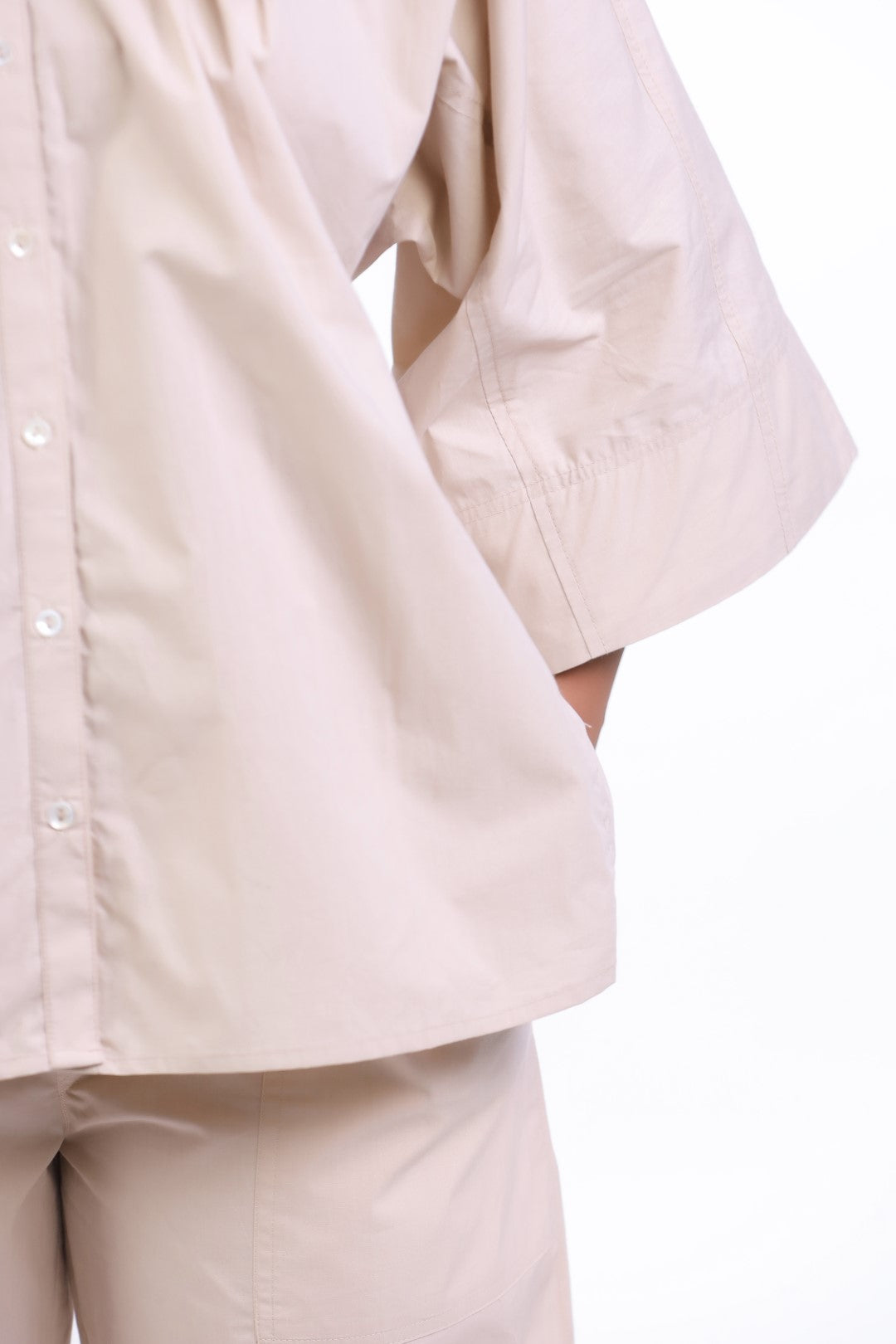Women’s Beige Solid Cotton Poplin Co-Ord Set