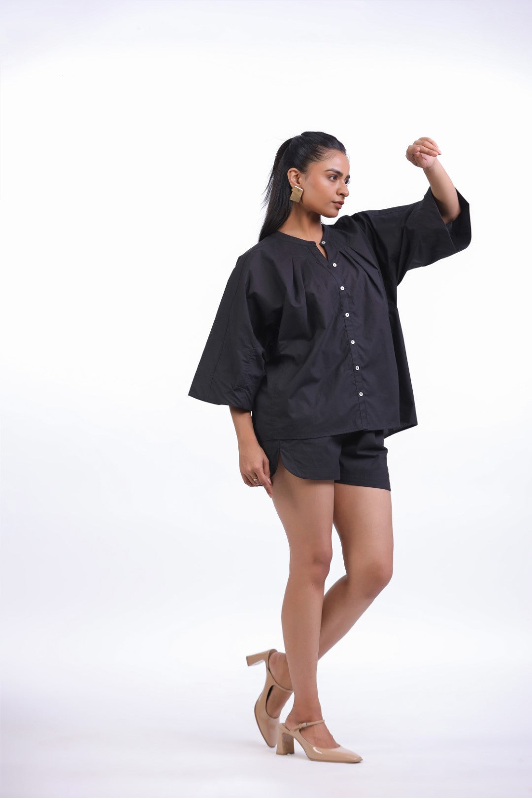 Women’s Black Solid Cotton Poplin Co-Ord Set