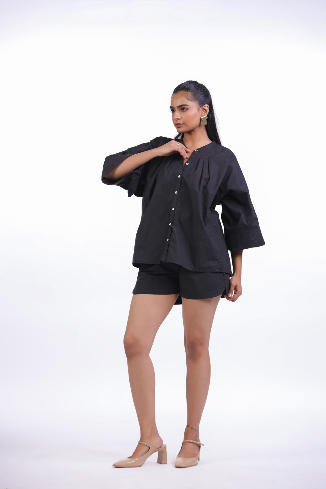 Women’s Black Solid Cotton Poplin Co-Ord Set
