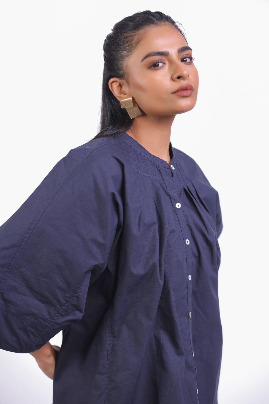Women’s Navy Solid Cotton Poplin Top