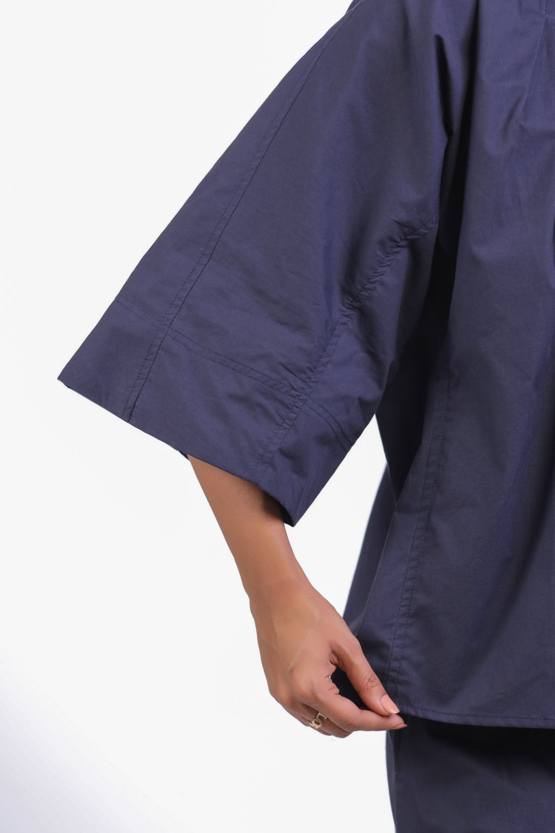 Women’s Navy Solid Cotton Poplin Co-Ord Set
