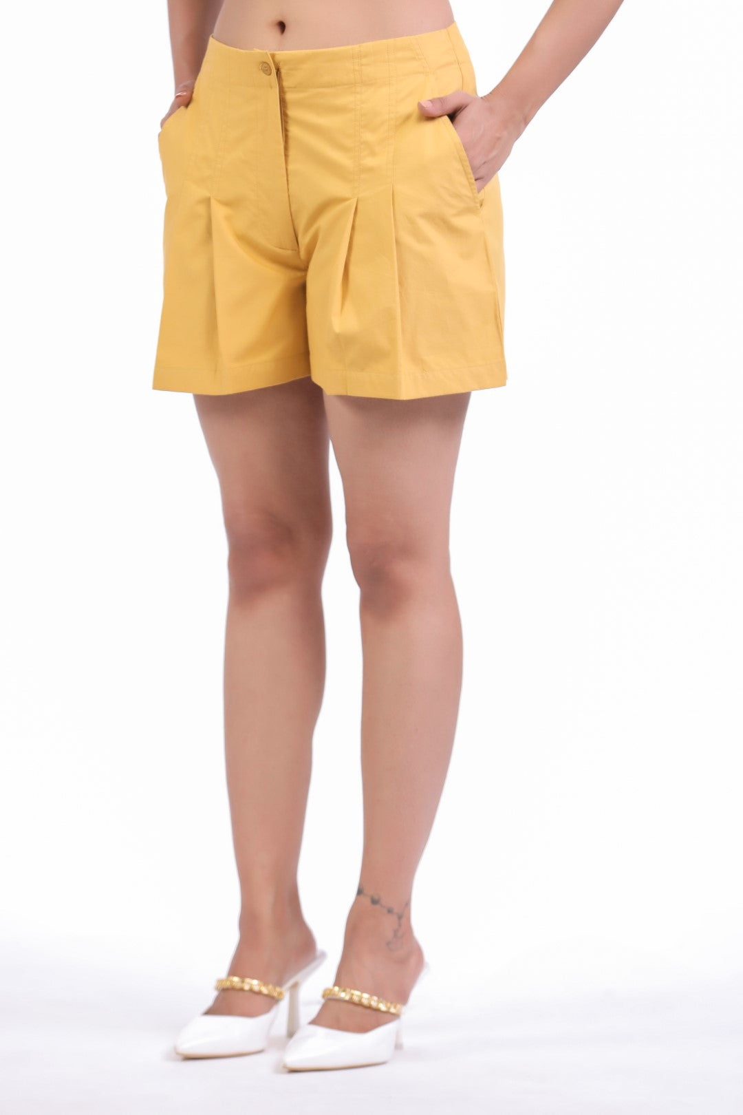 Women Mustard Cotton Shorts