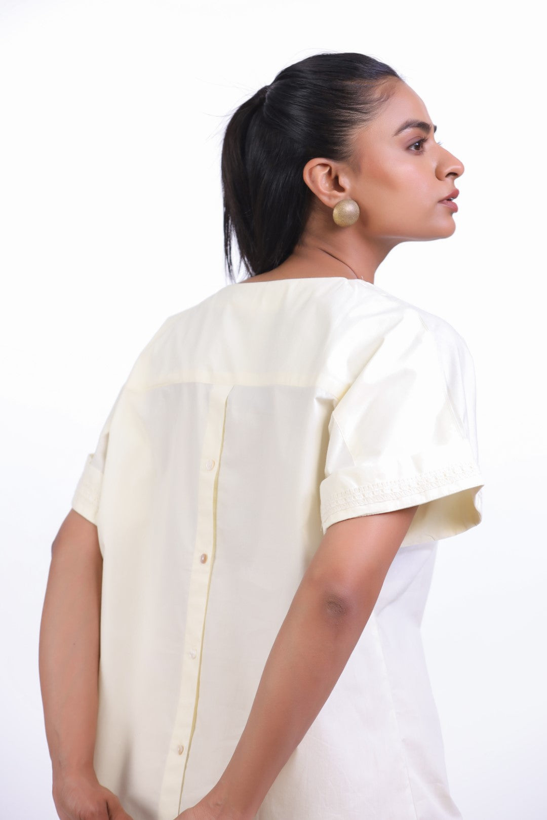 Women's Off-White Cotton Top With Yellow Shorts (CO-ORD)