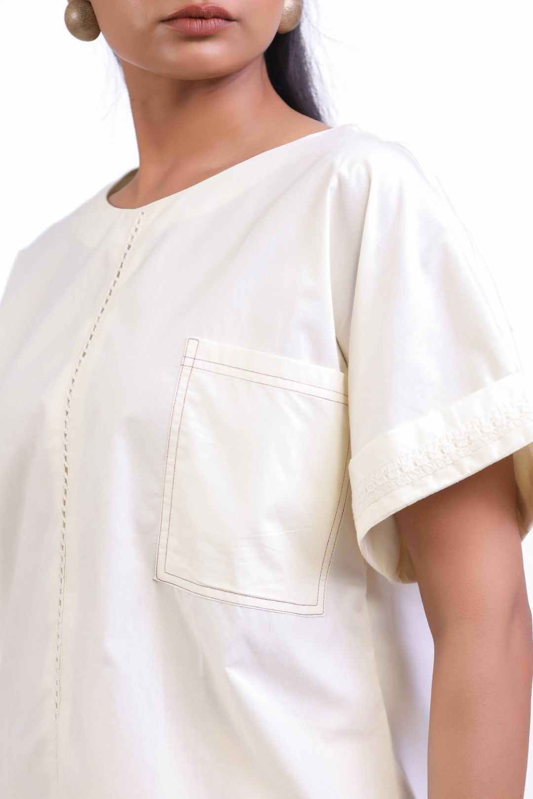 Women's Off-White Cotton Top With Yellow Shorts (CO-ORD)