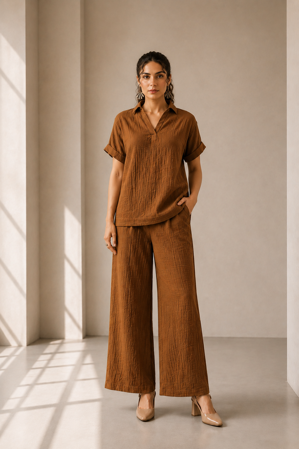 Cinnamon Brown Relaxed Cotton Co-ord Set