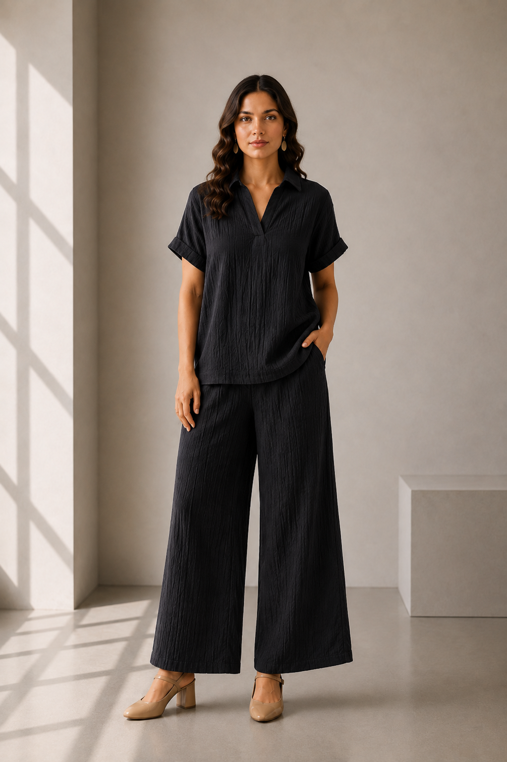 Black Relaxed Cotton Co-ord Set