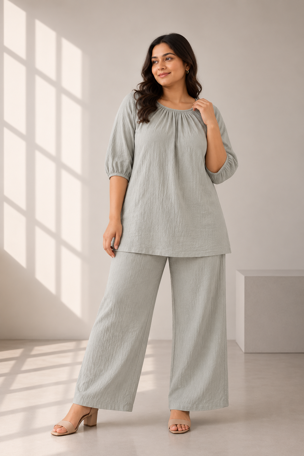 Women’s Double Gauze Relaxed Fit Co-Ord Set – Sage Grey