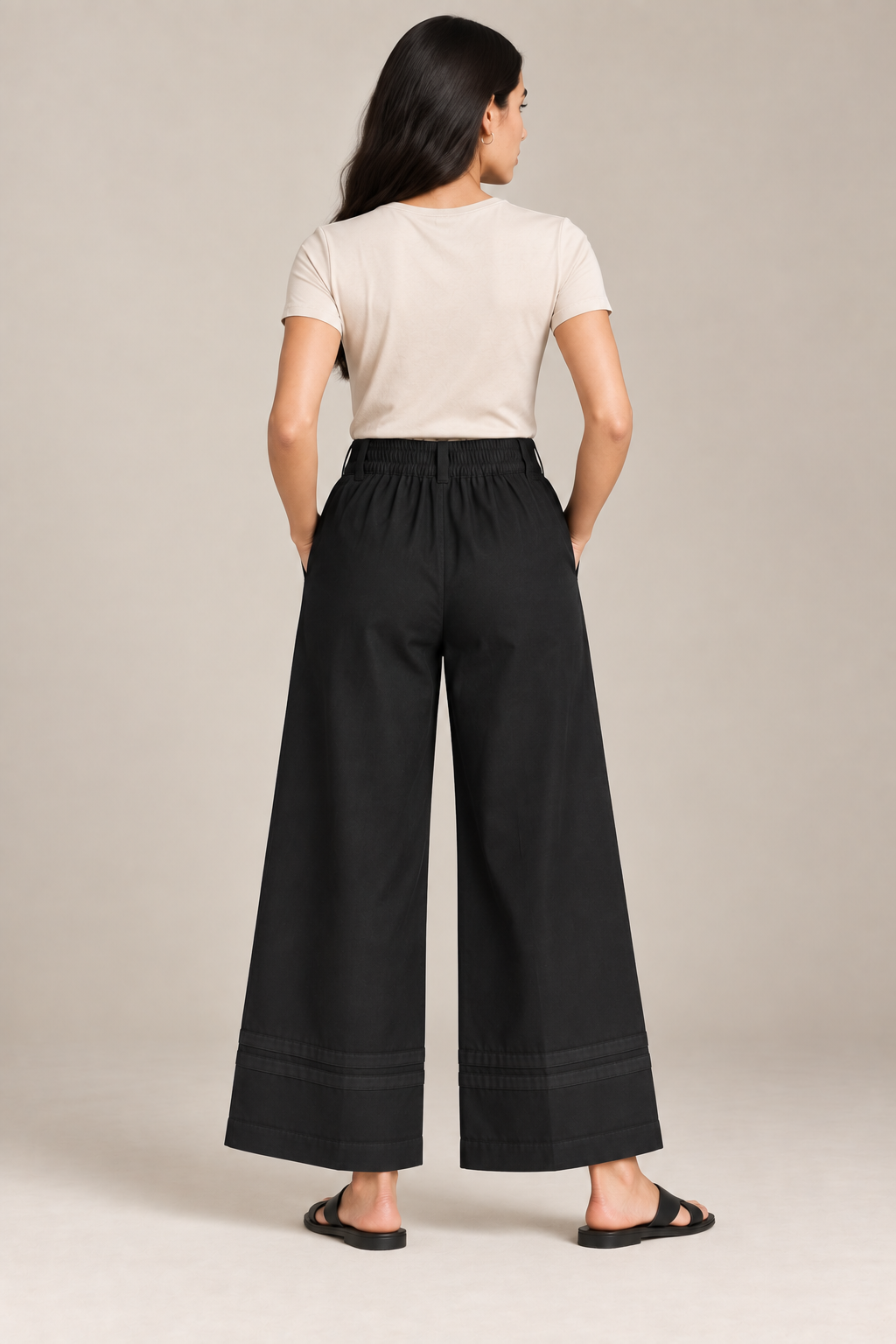 Women Black Cotton Poplin Wide Leg Trouser | High Waist Straight Fit Pants