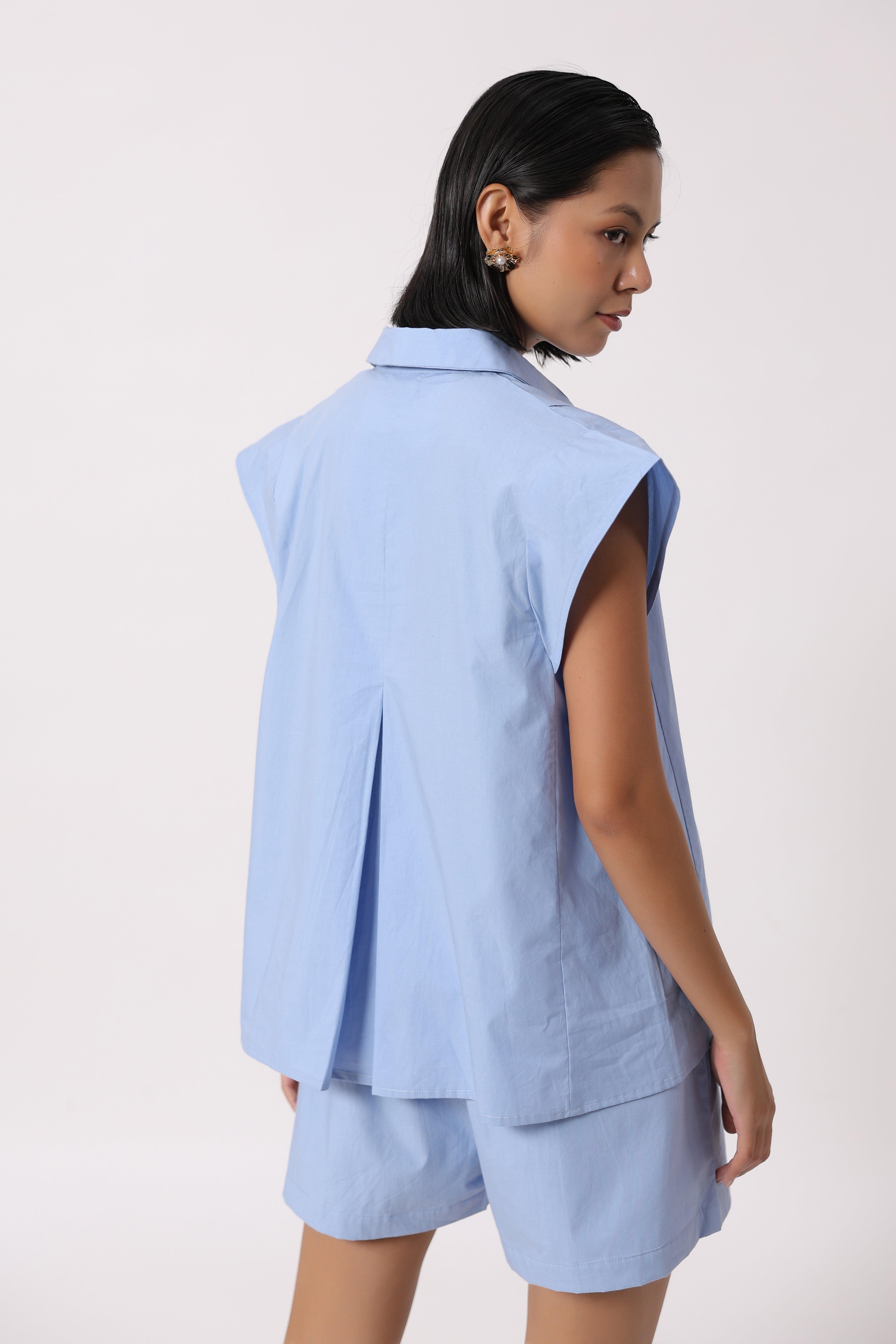 Women’s Blue Cotton Poplin Top