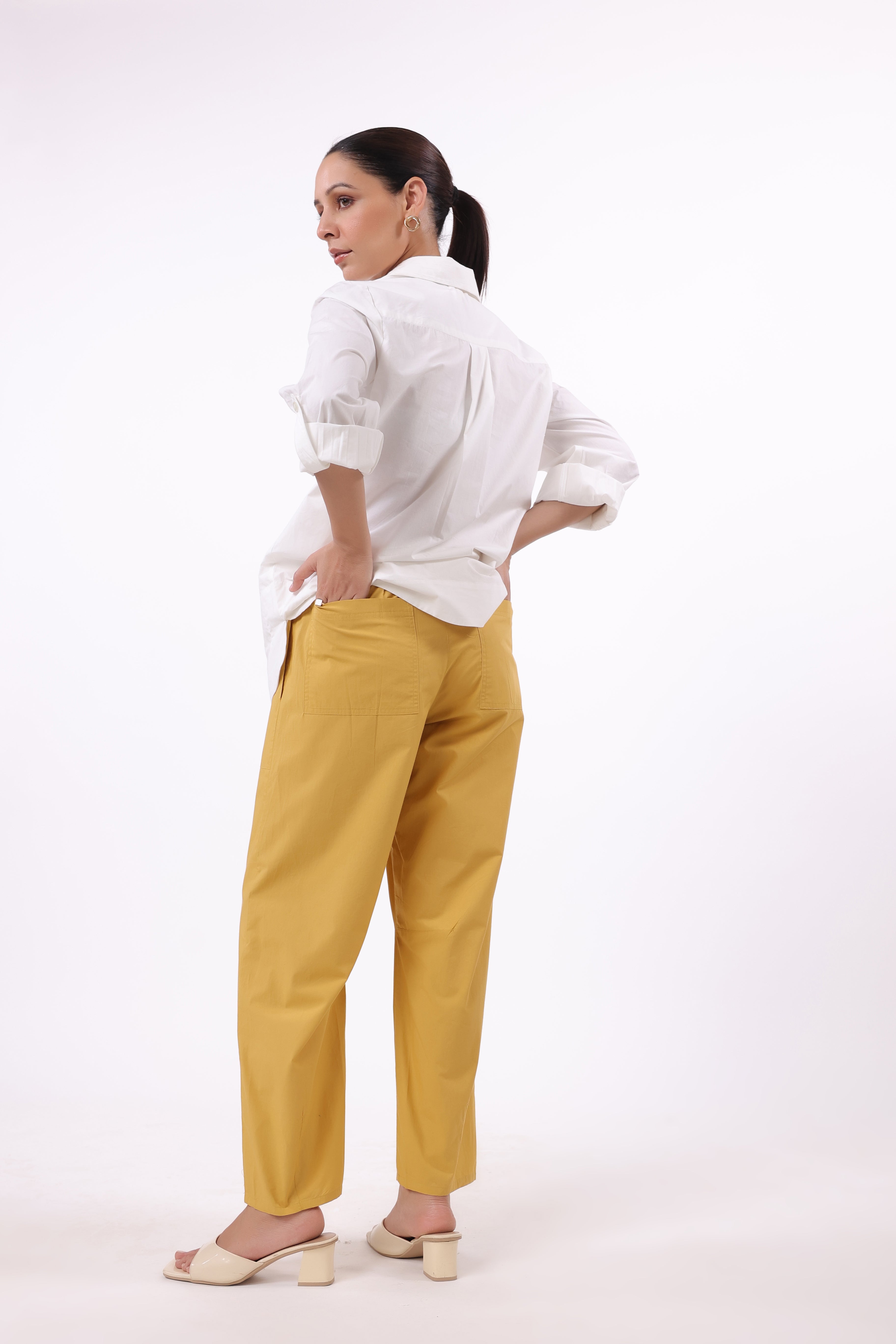 Women’s White Cotton Shirt with Yellow Cotton Pant Co-Ord Set