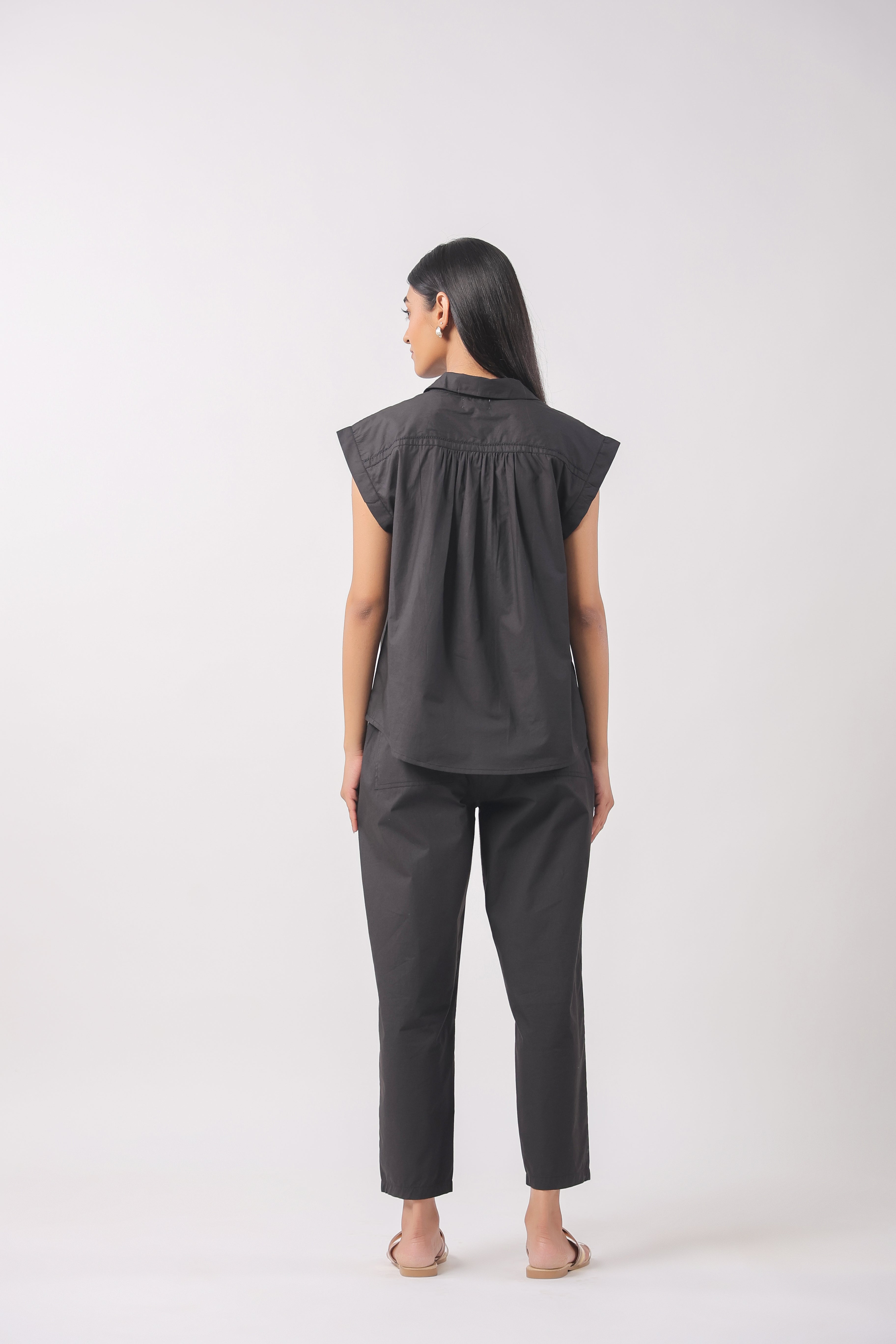 Women’s Black Cotton Top with Black Pants Co-Ord Set