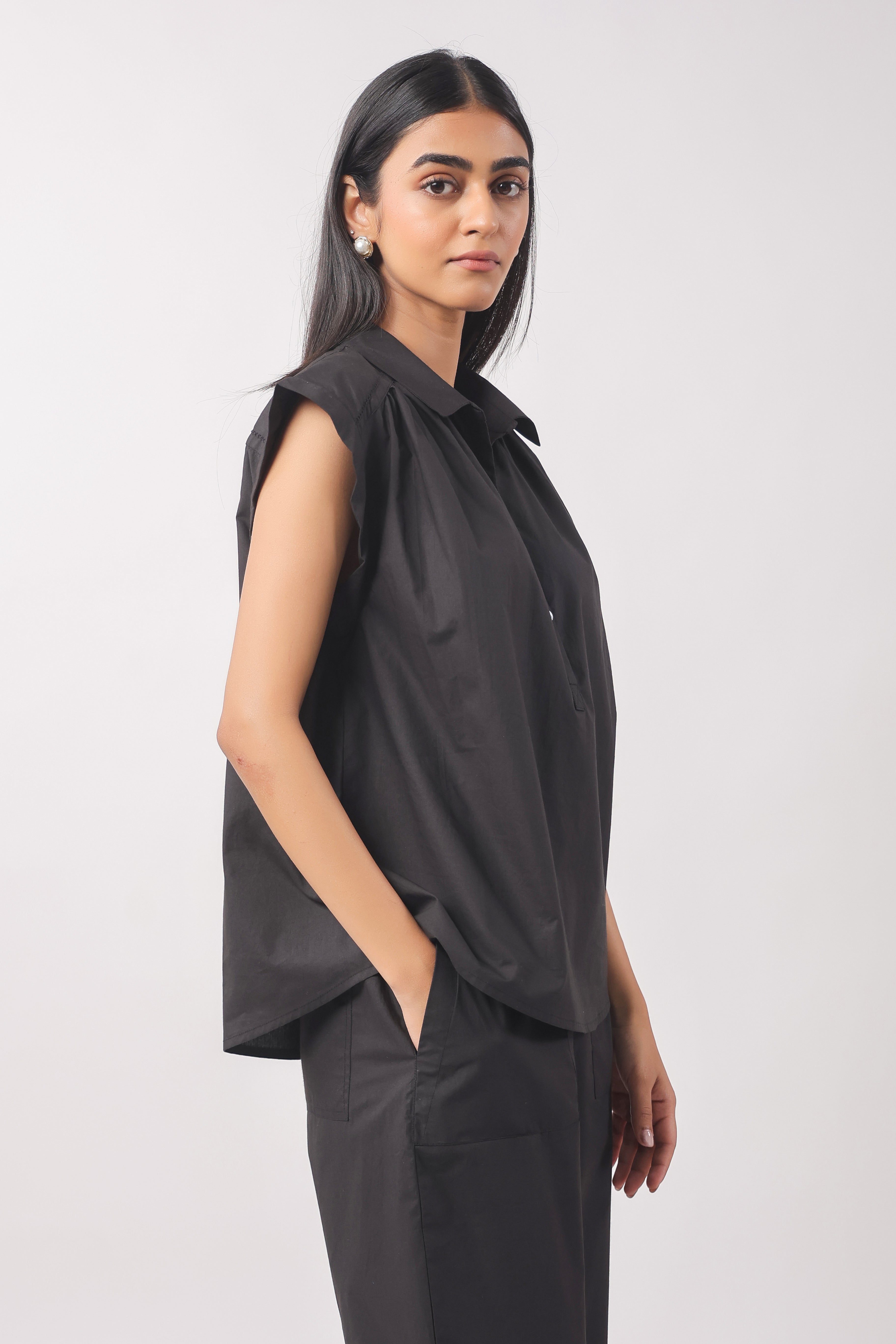 Women’s Black Cotton Top with Black Pants Co-Ord Set
