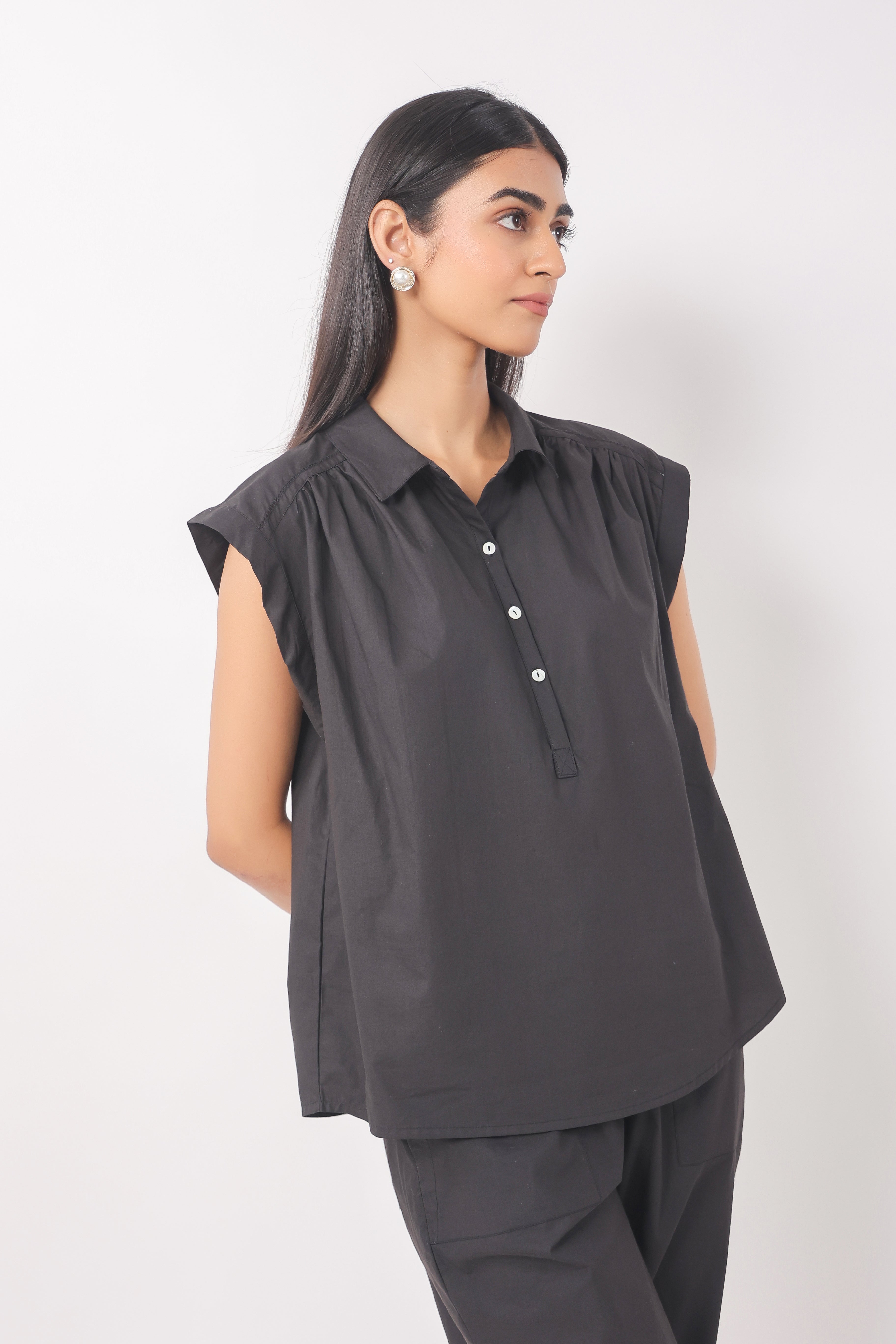 Women’s Black Cotton Top with Black Pants Co-Ord Set