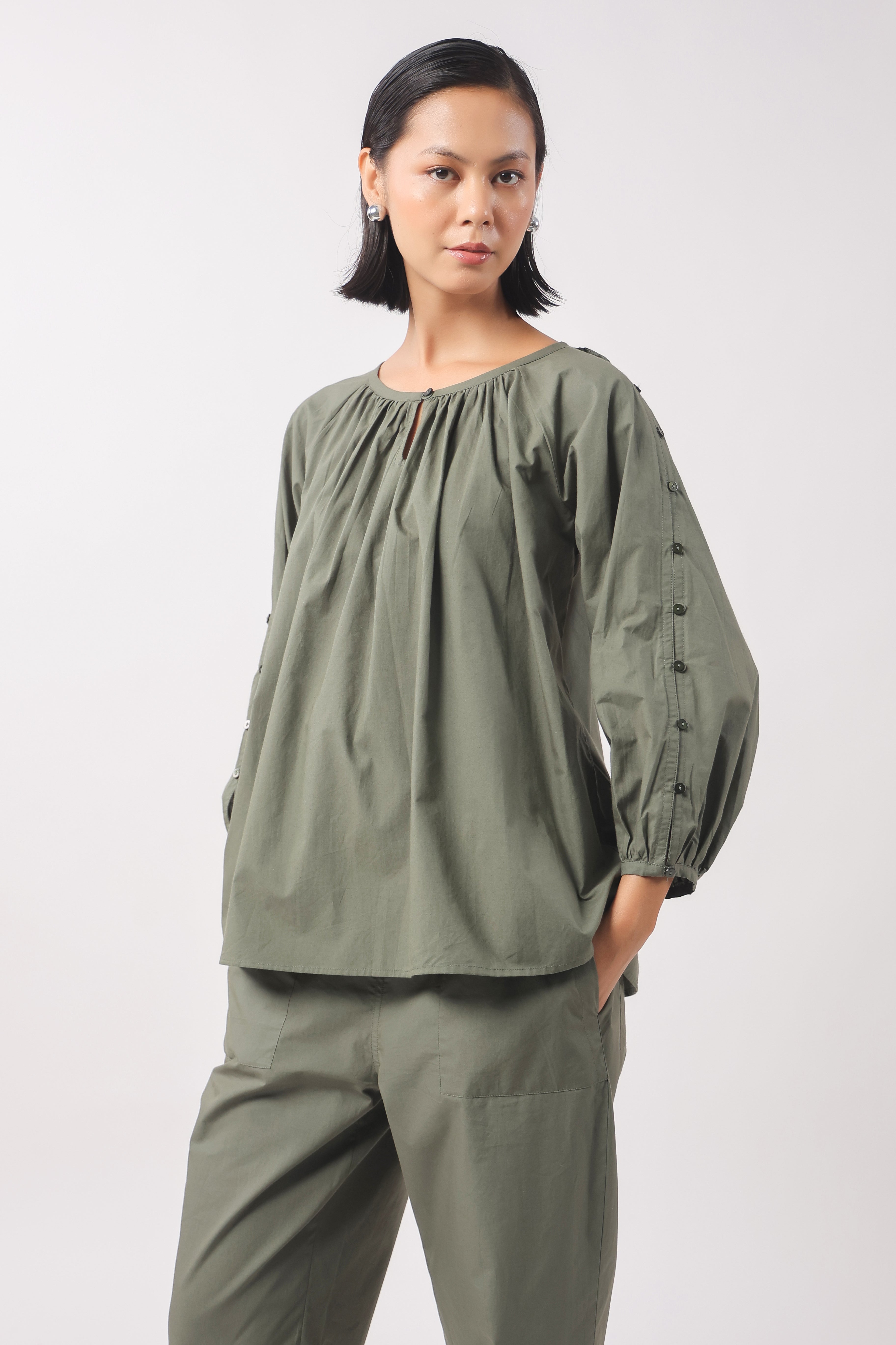 Women’s Green Cotton Top with Green Pants Co-Ord Set