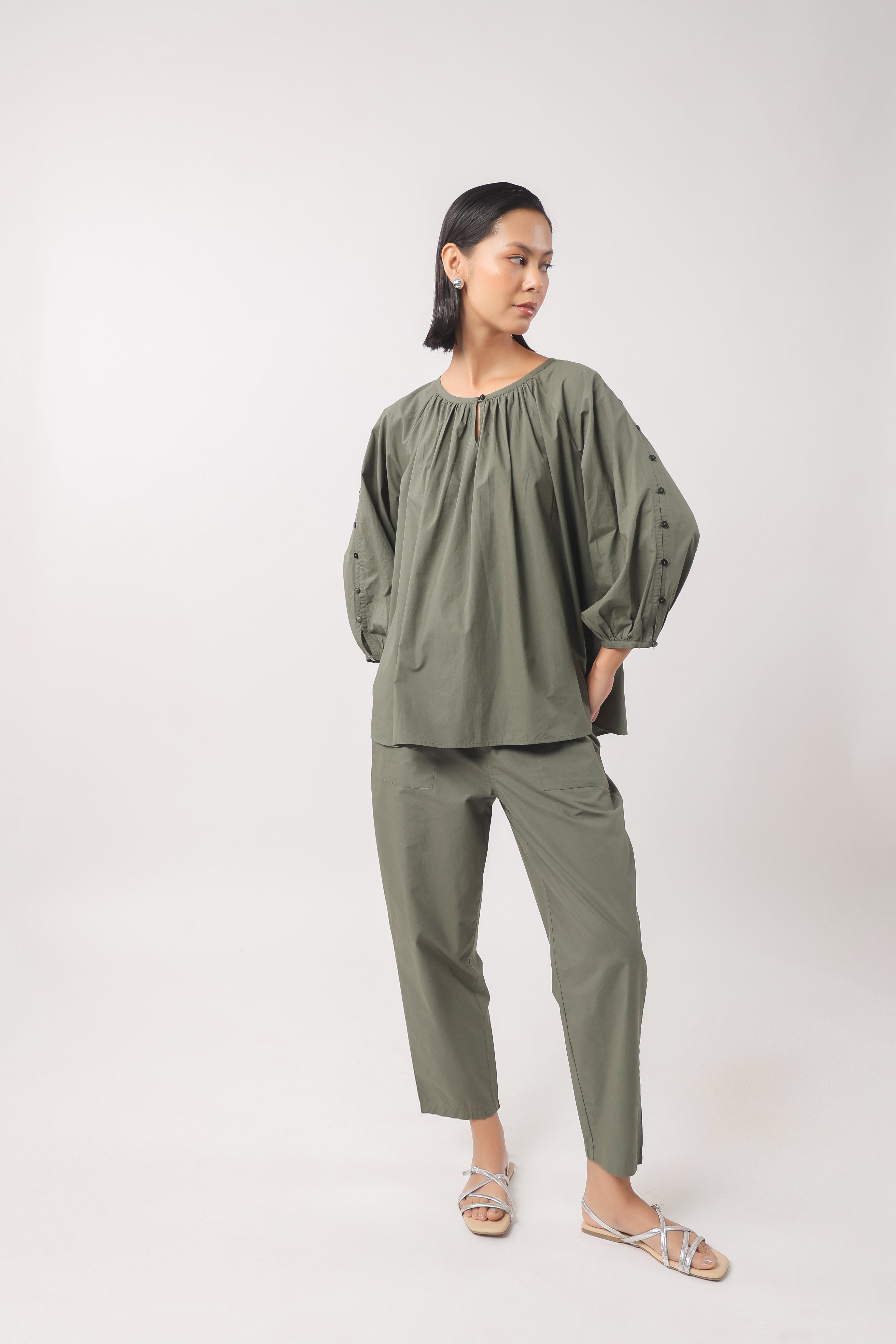Women’s Green Cotton Top with Green Pants Co-Ord Set