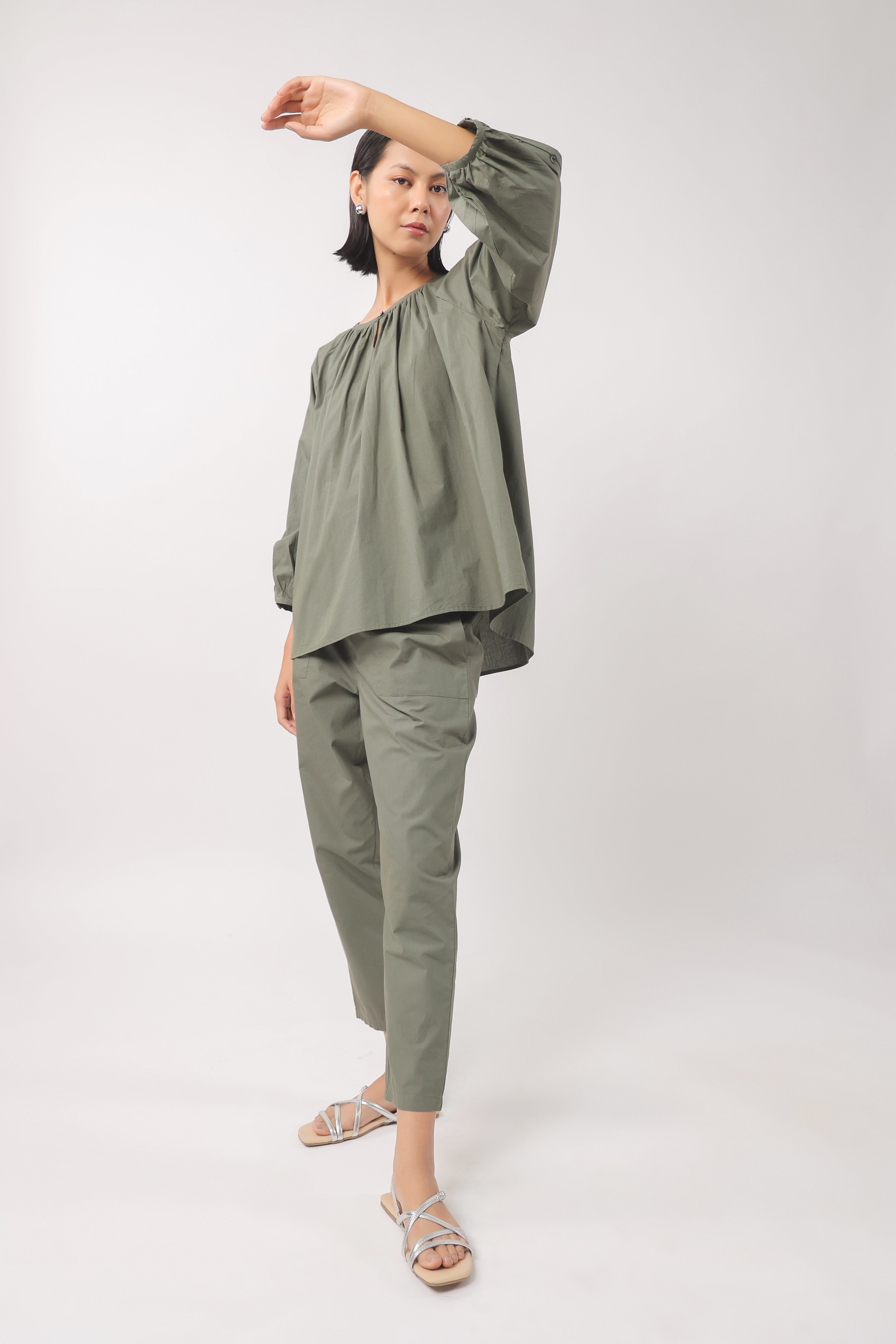 Women’s Green Cotton Top with Green Pants Co-Ord Set