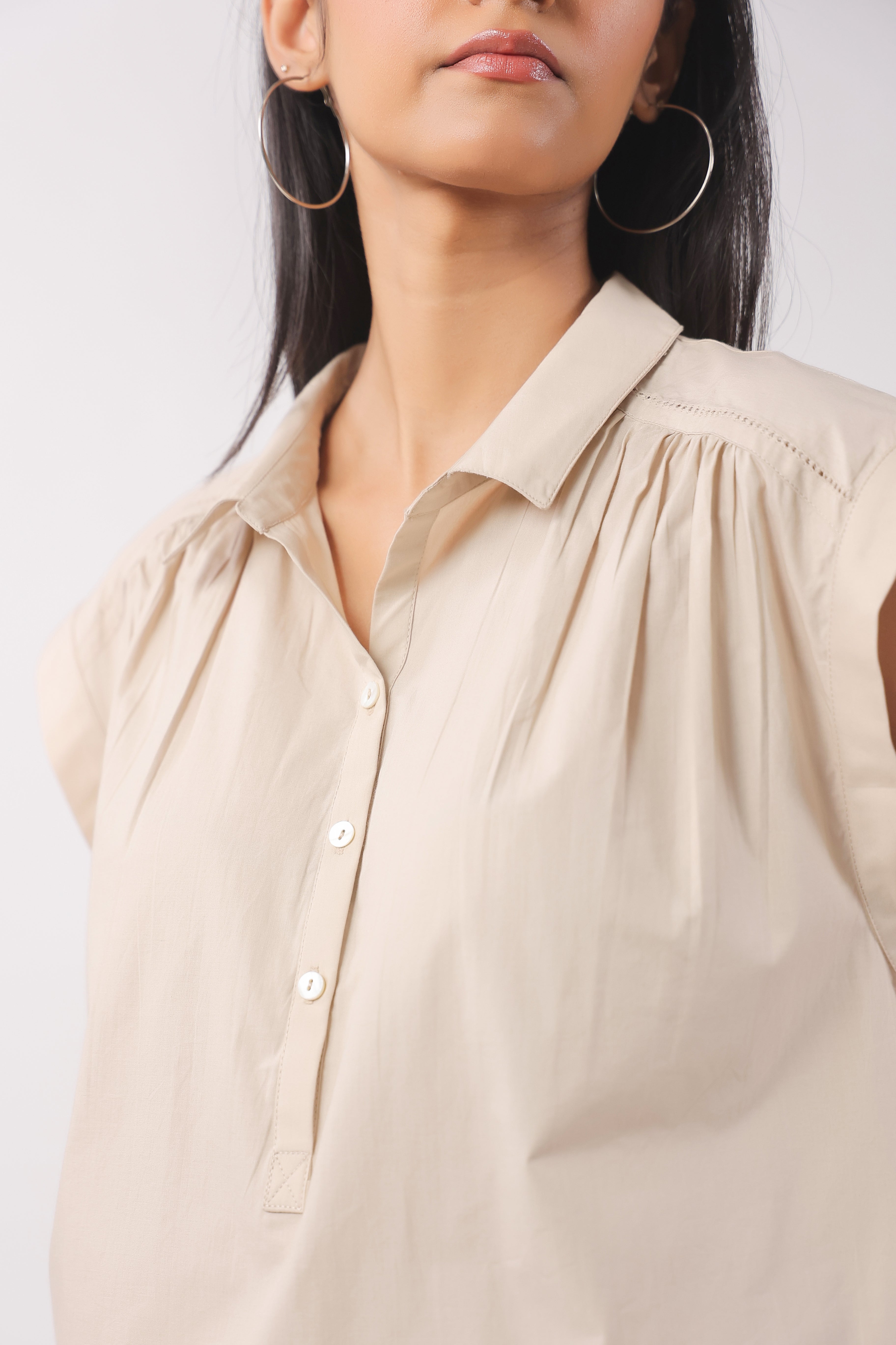 Women’s Beige Cotton Top with Beige Shorts Co-Ord Set