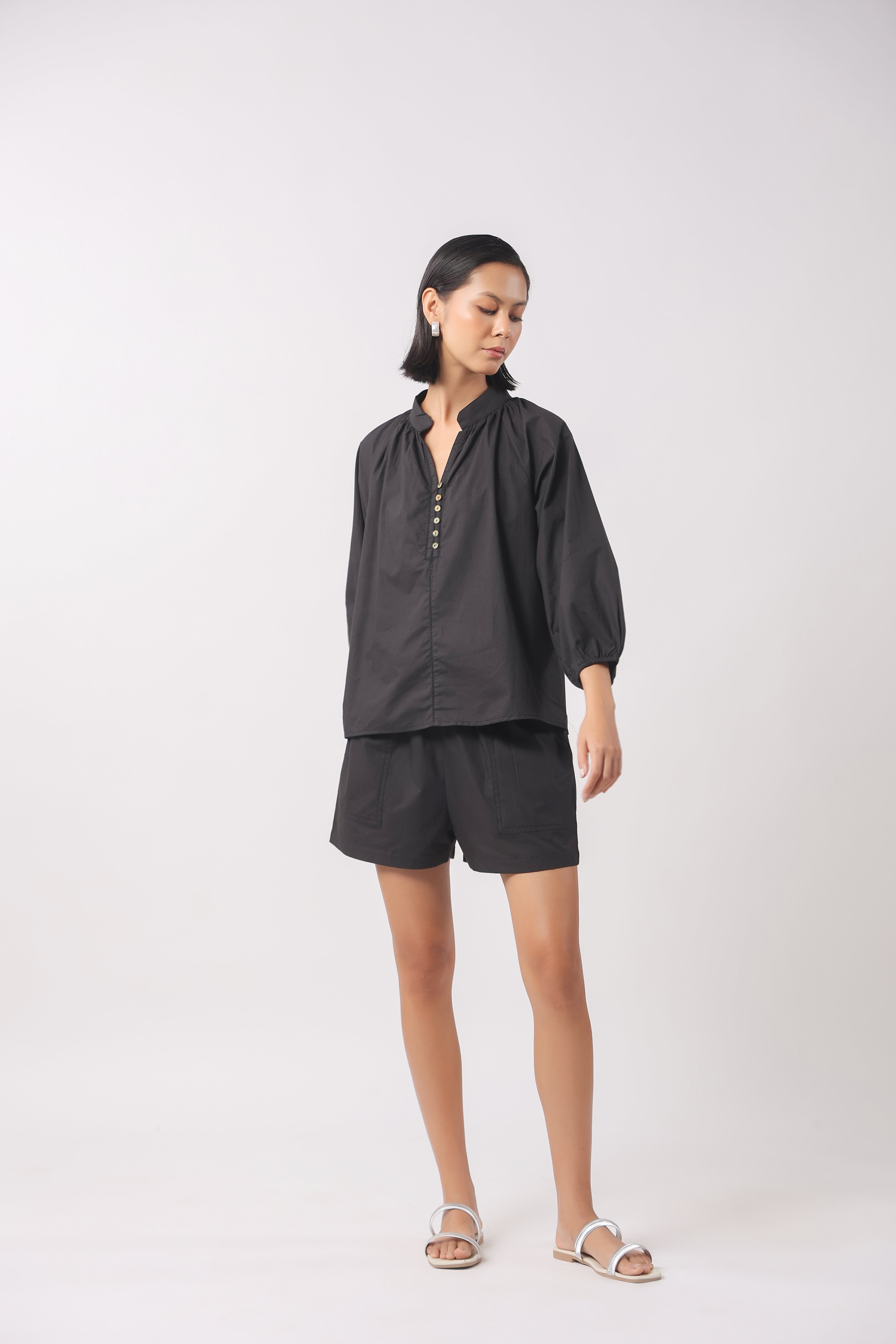 Women’s Black Cotton Top with Black Shorts Co-Ord Set