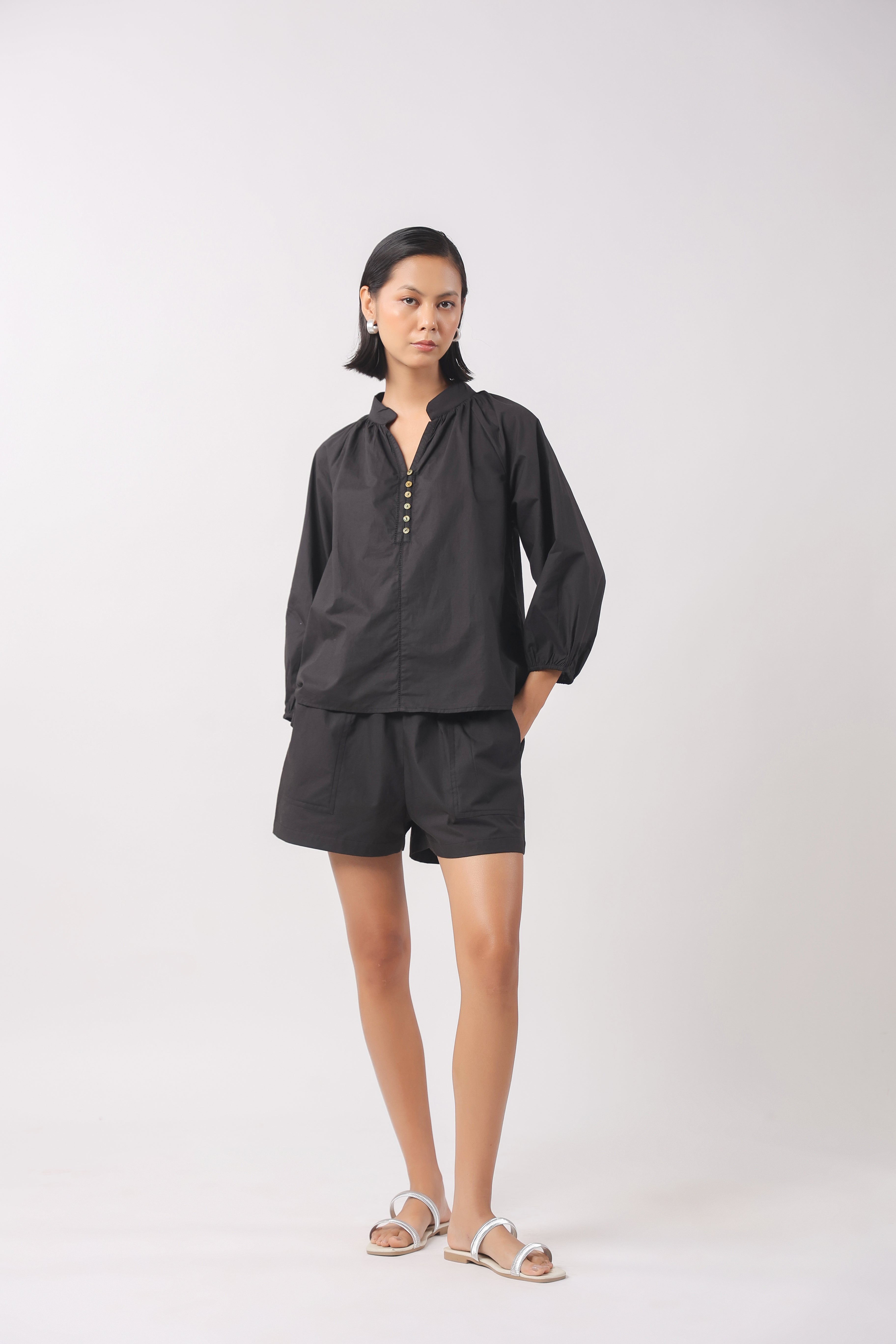 Women’s Black Cotton Top with Black Shorts Co-Ord Set