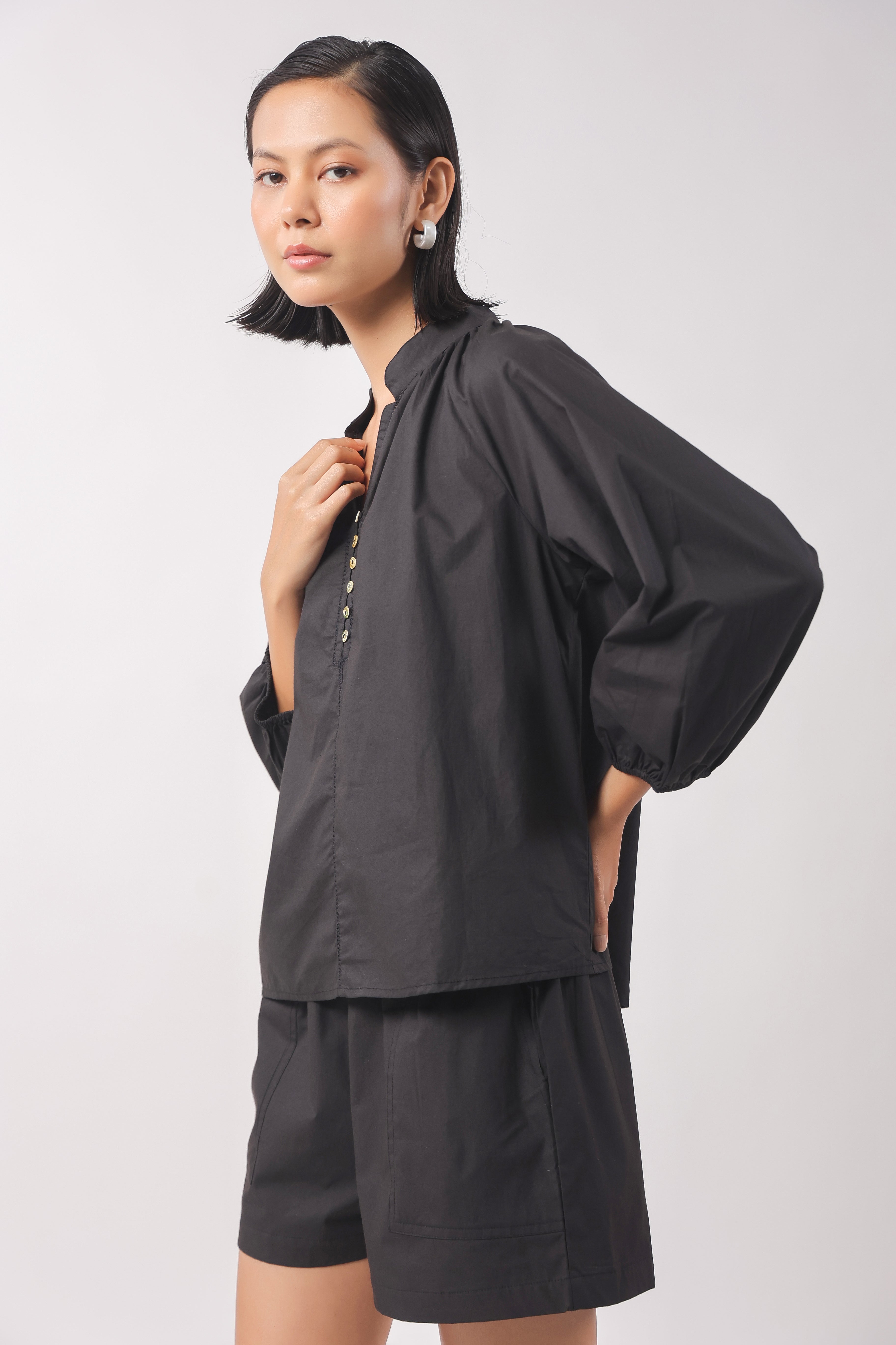 Women’s Black Cotton Top with Black Shorts Co-Ord Set