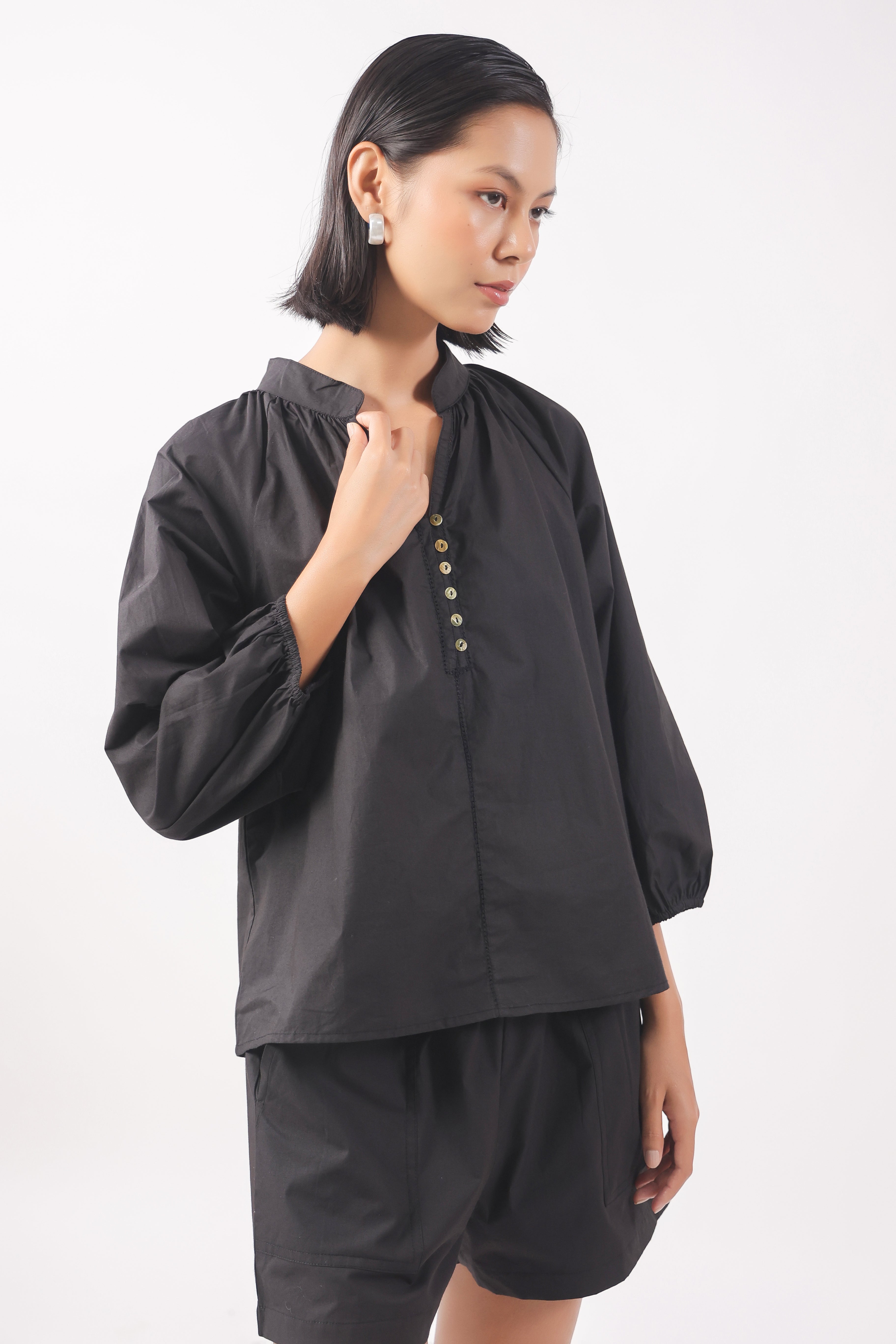 Women’s Black Cotton Top with Black Shorts Co-Ord Set