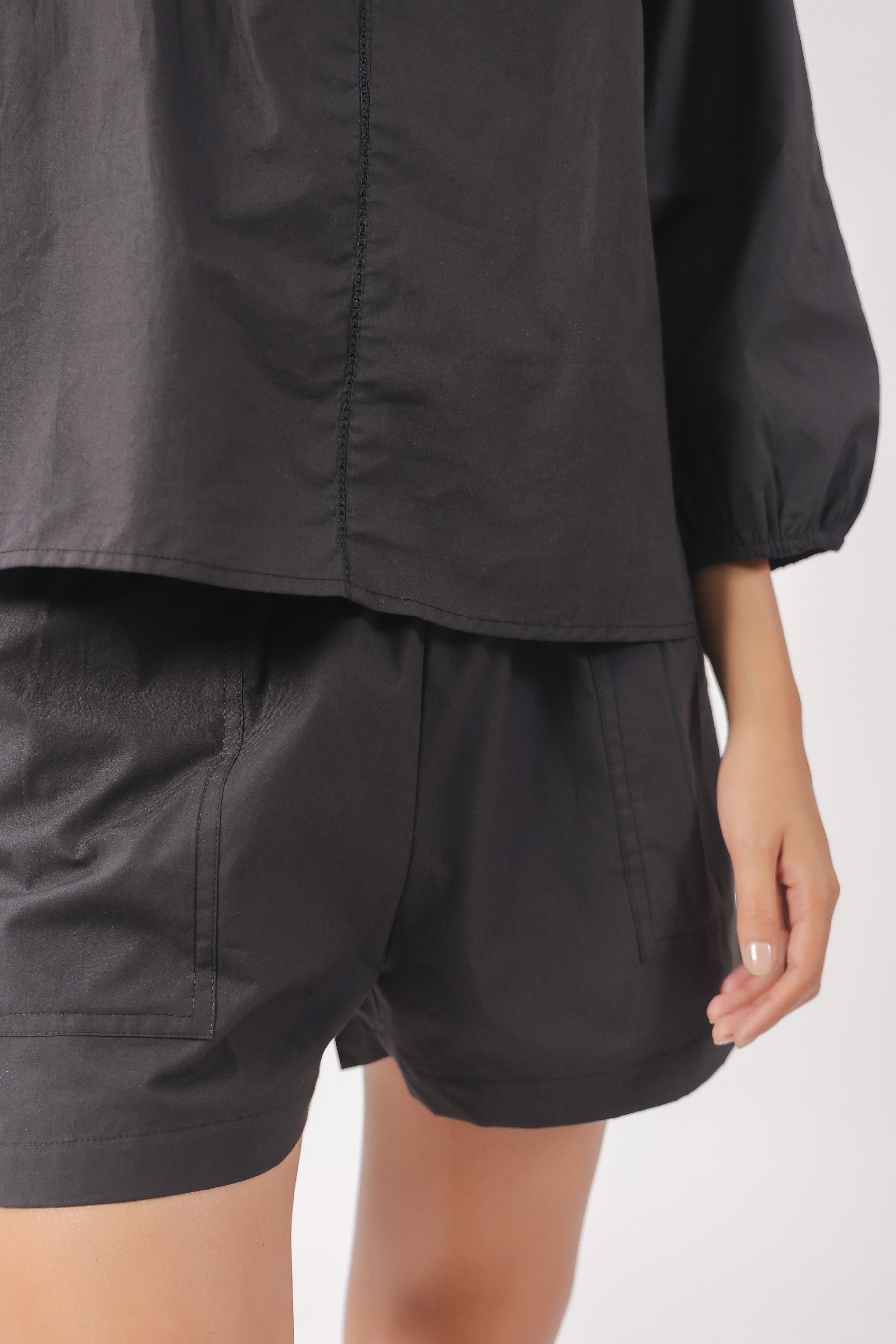 Women’s Black Cotton Top with Black Shorts Co-Ord Set