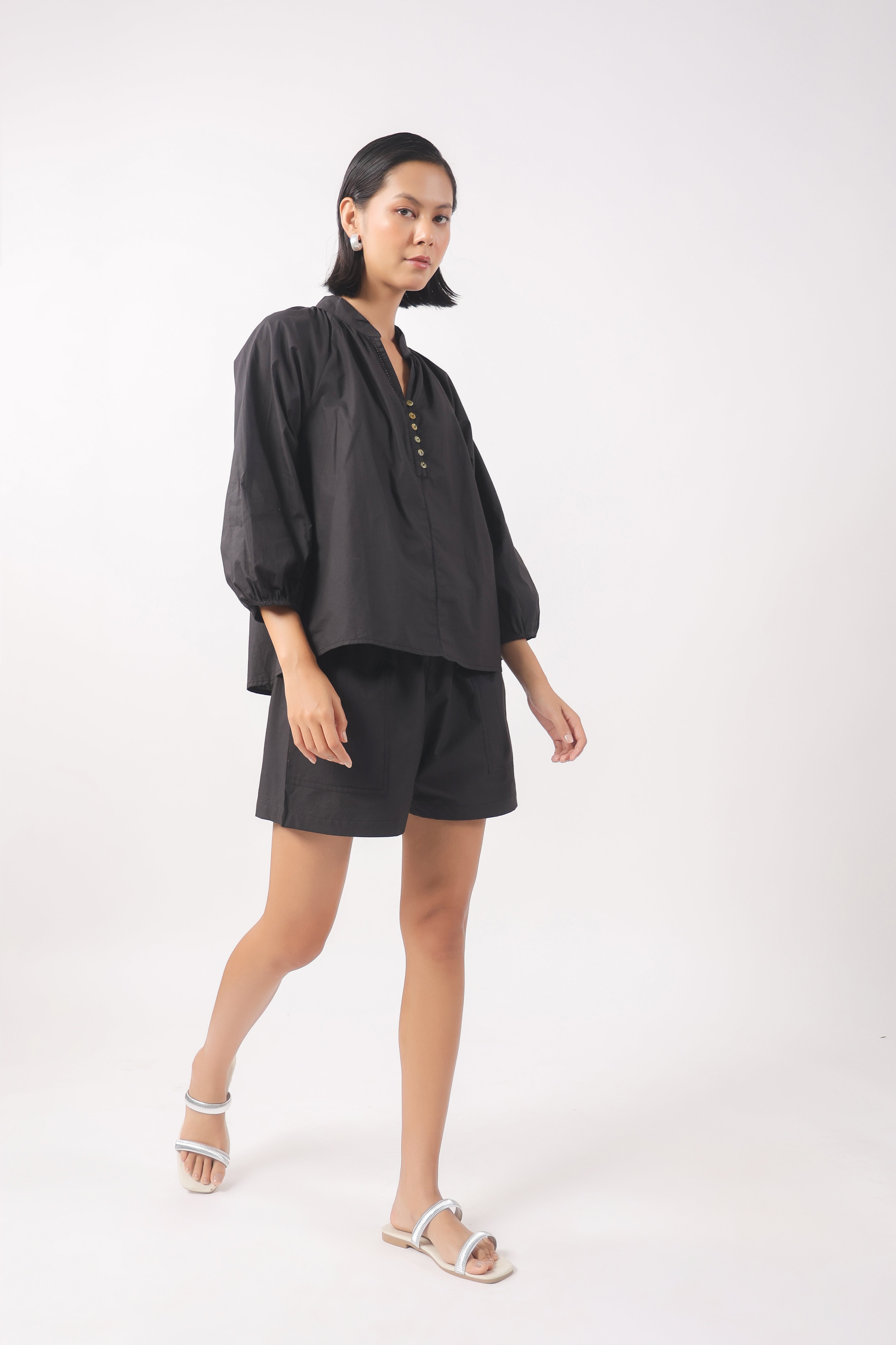 Women’s Black Cotton Top with Black Shorts Co-Ord Set