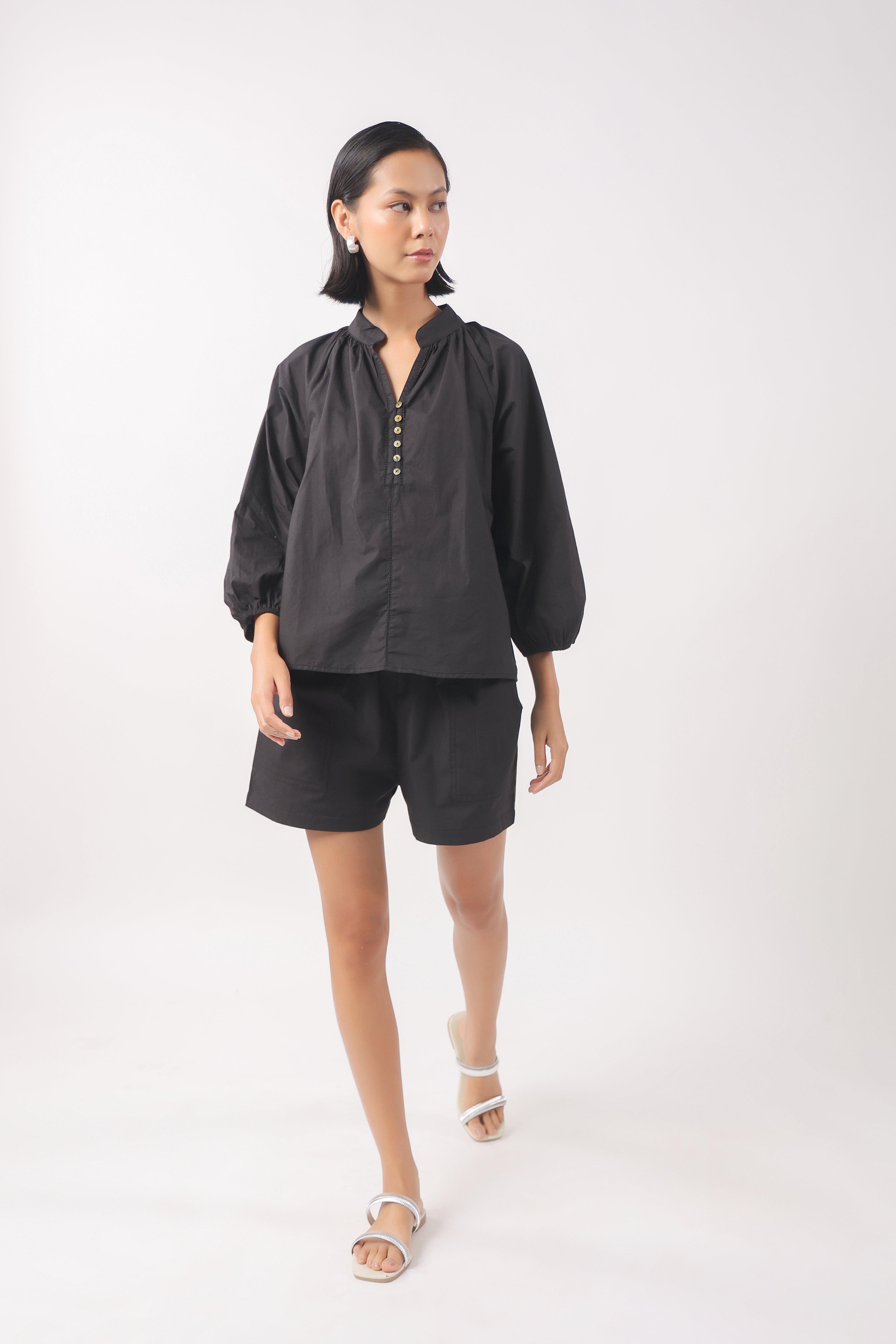 Women’s Black Cotton Top with Black Shorts Co-Ord Set
