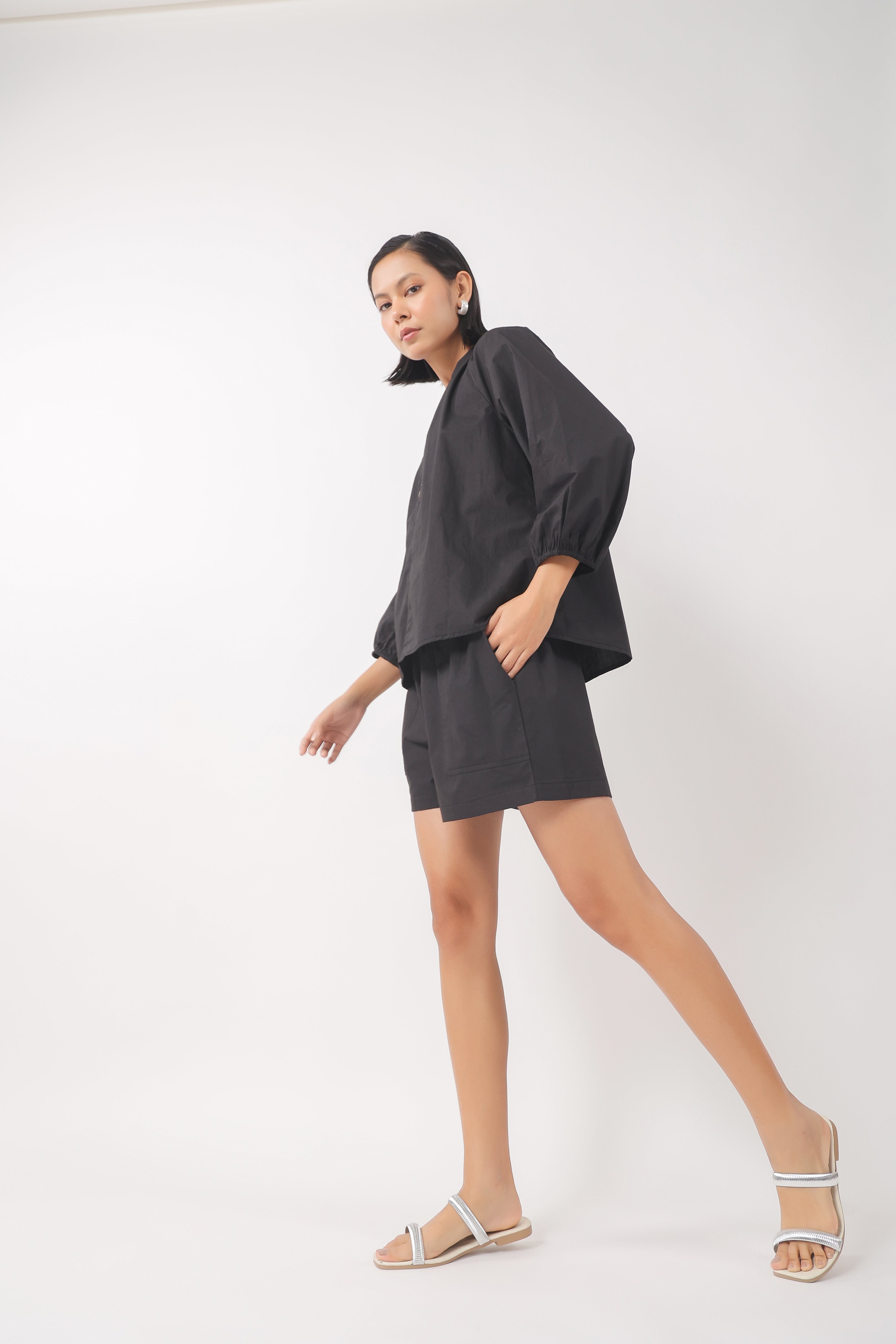 Women’s Black Cotton Top with Black Shorts Co-Ord Set