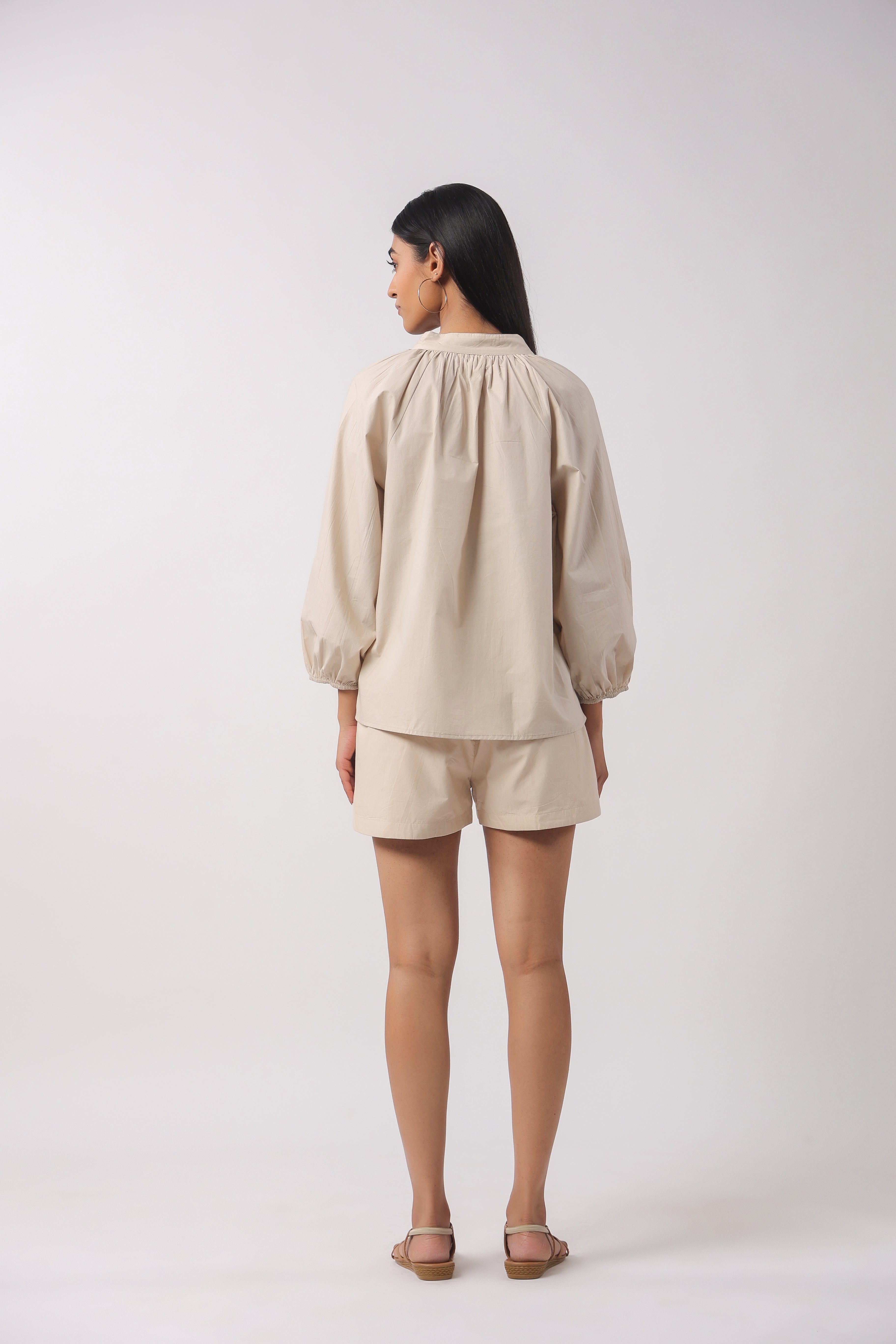 Women’s Beige Cotton Top with Beige Shorts Co-Ord Set