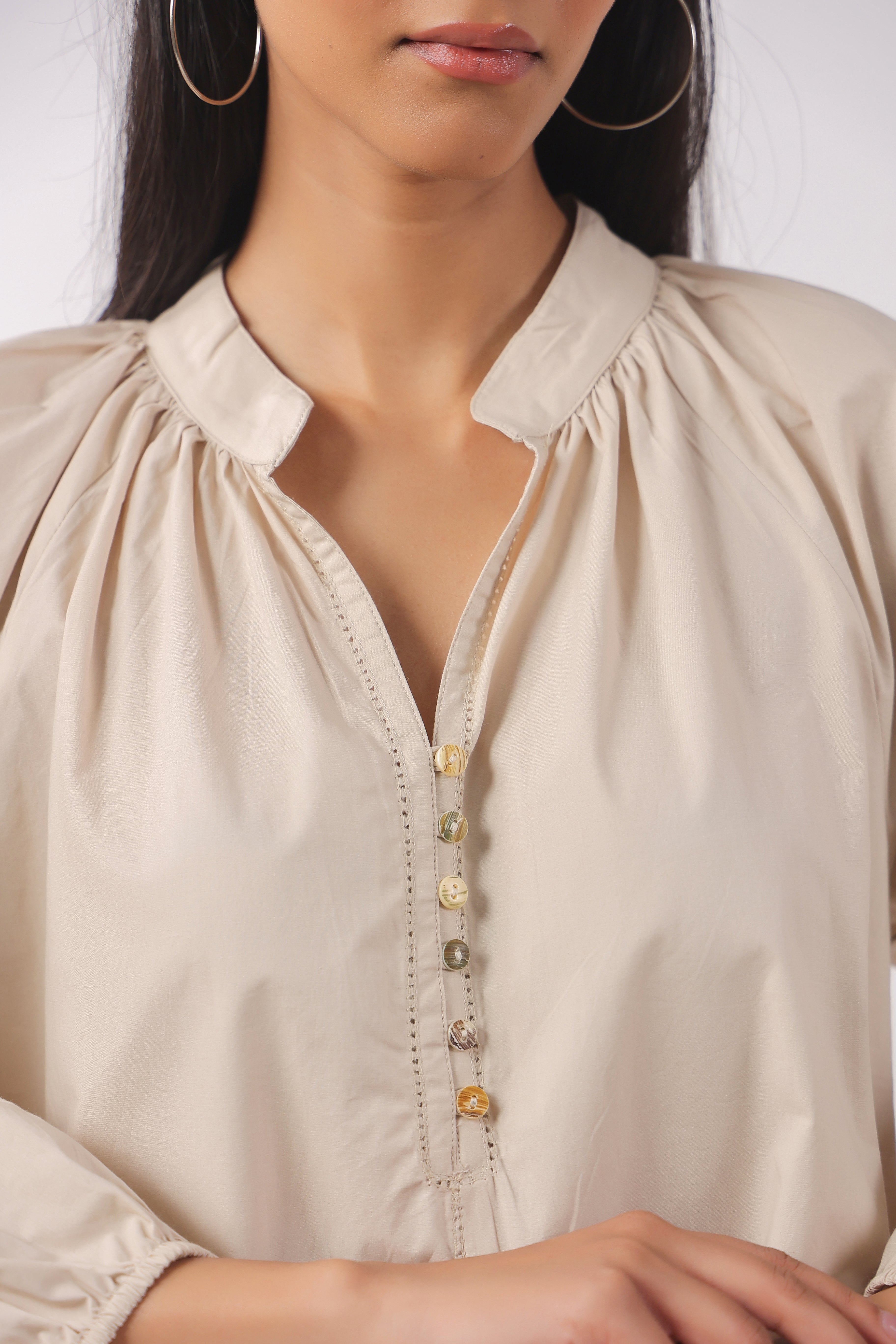 Women’s Beige Cotton Top with Beige Shorts Co-Ord Set