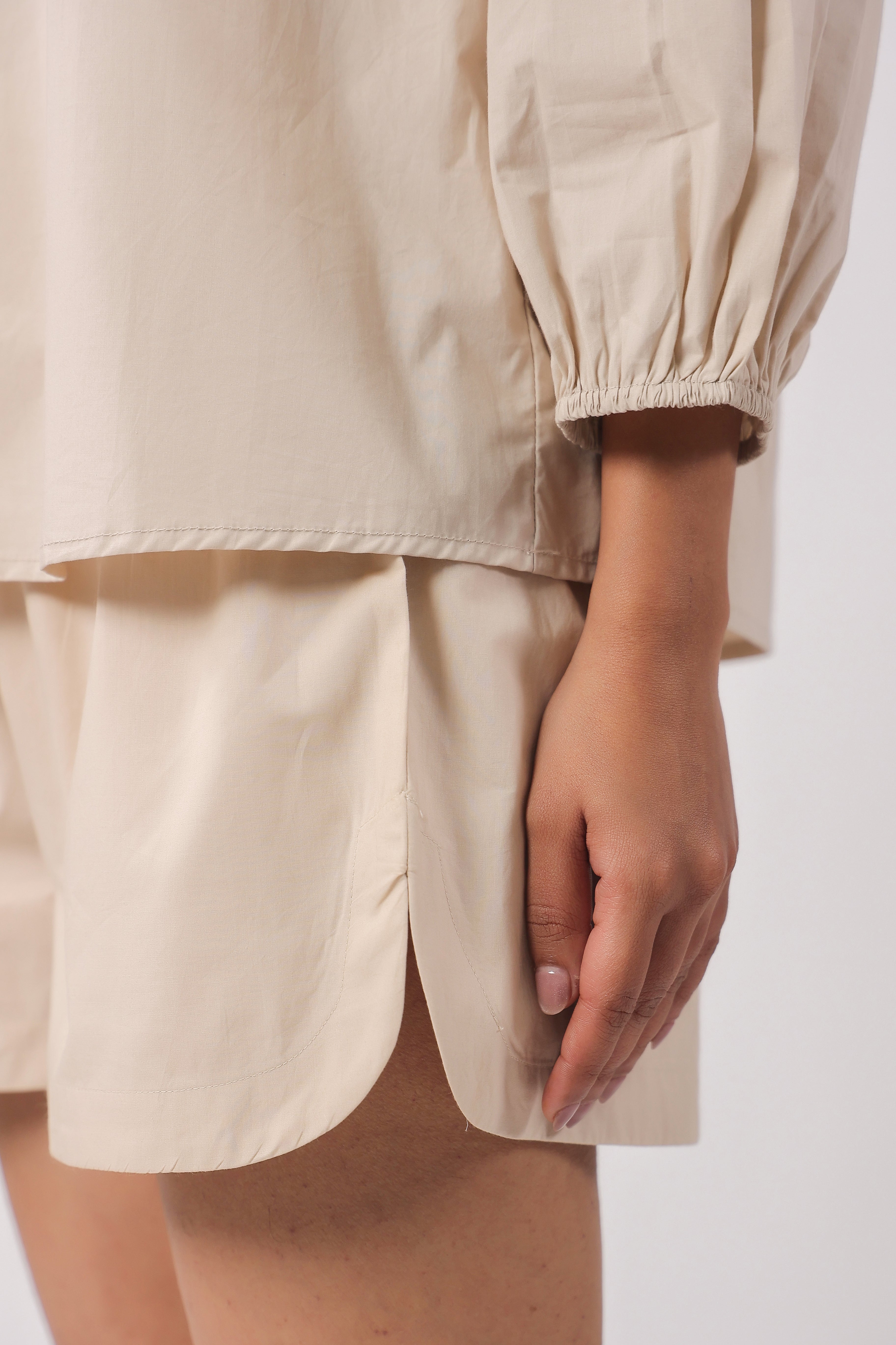 Women’s Beige Cotton Top with Beige Shorts Co-Ord Set