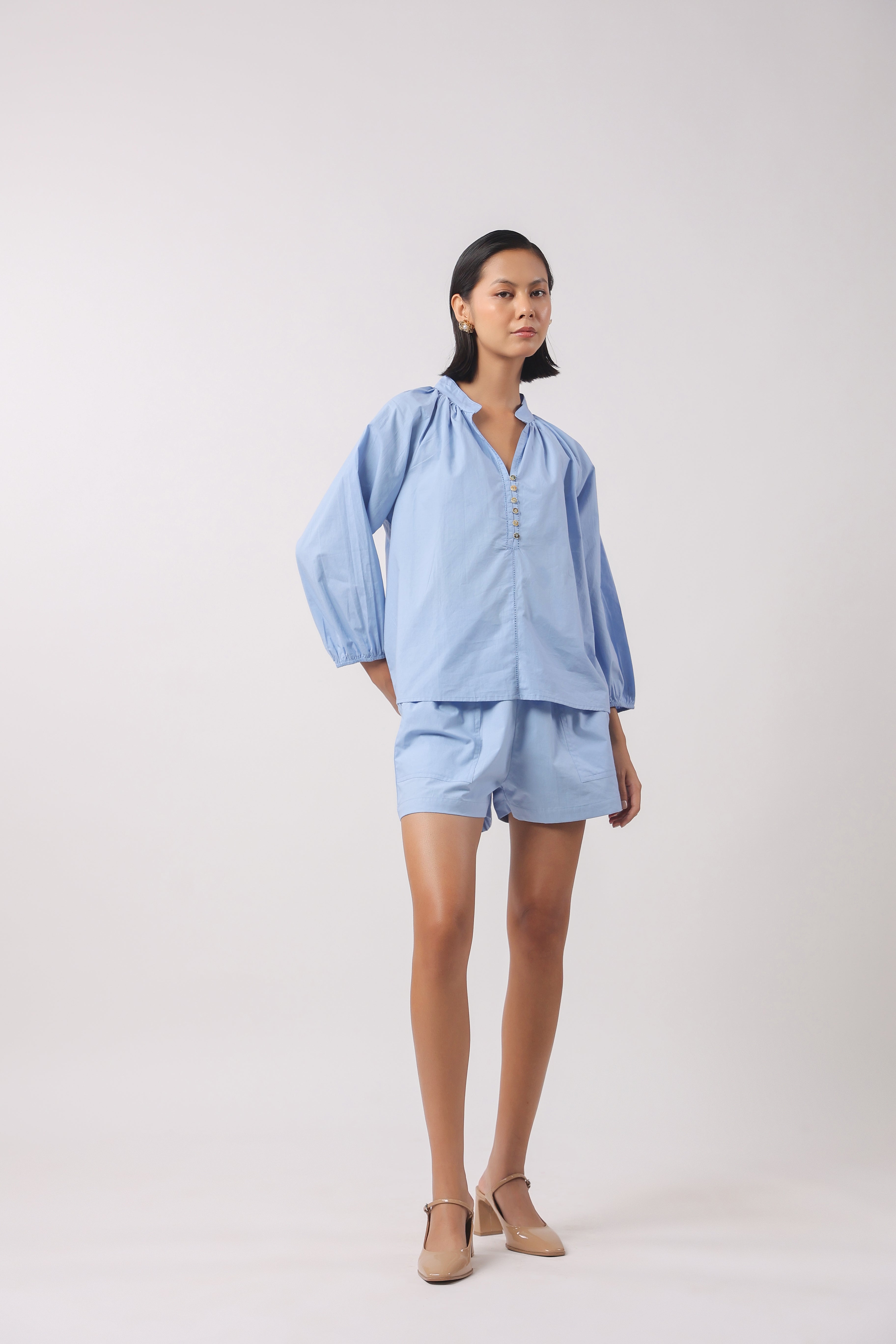 Women’s Blue Cotton Top with Blue Shorts Co-Ord Set