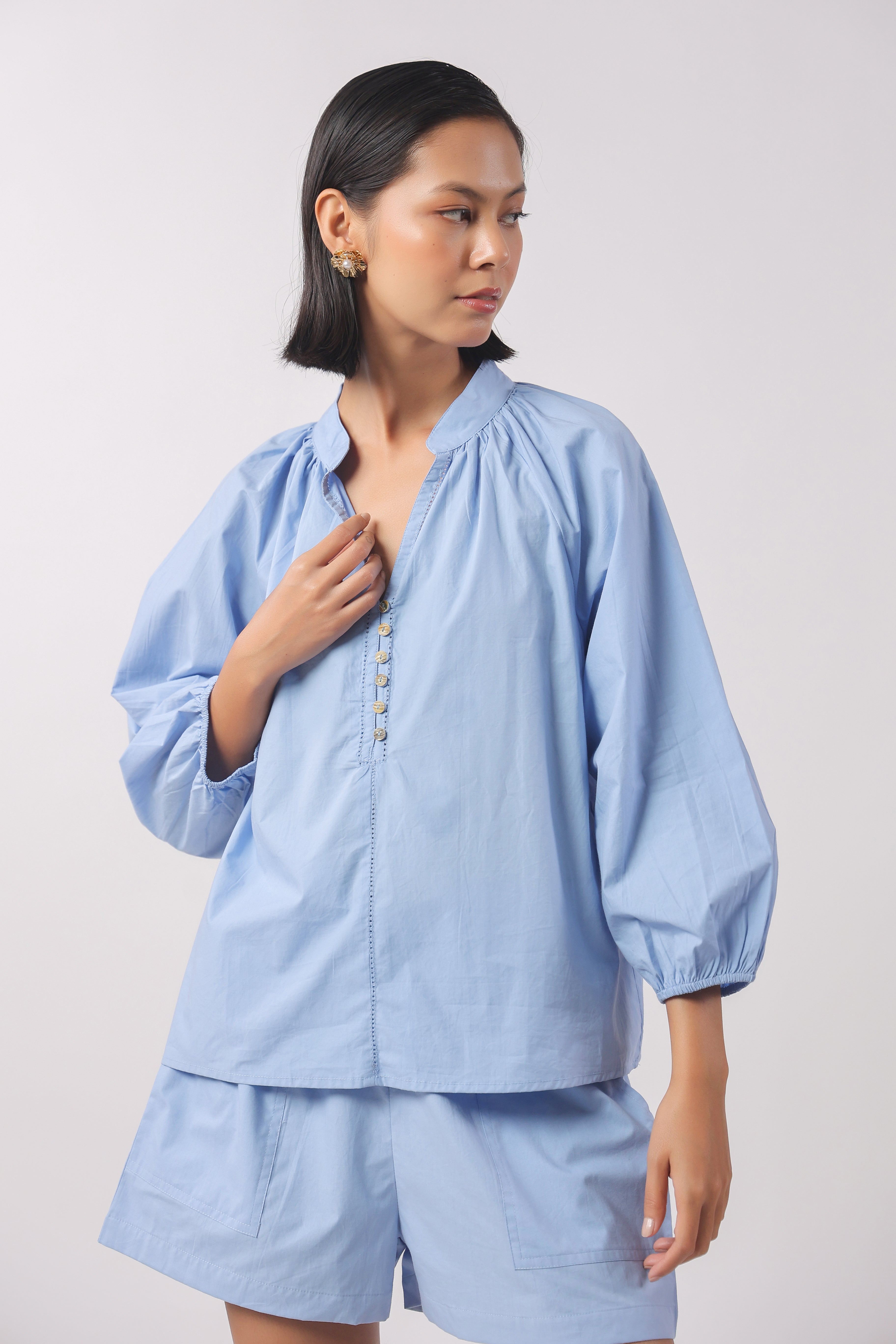 Women’s Blue Cotton Top with Blue Shorts Co-Ord Set