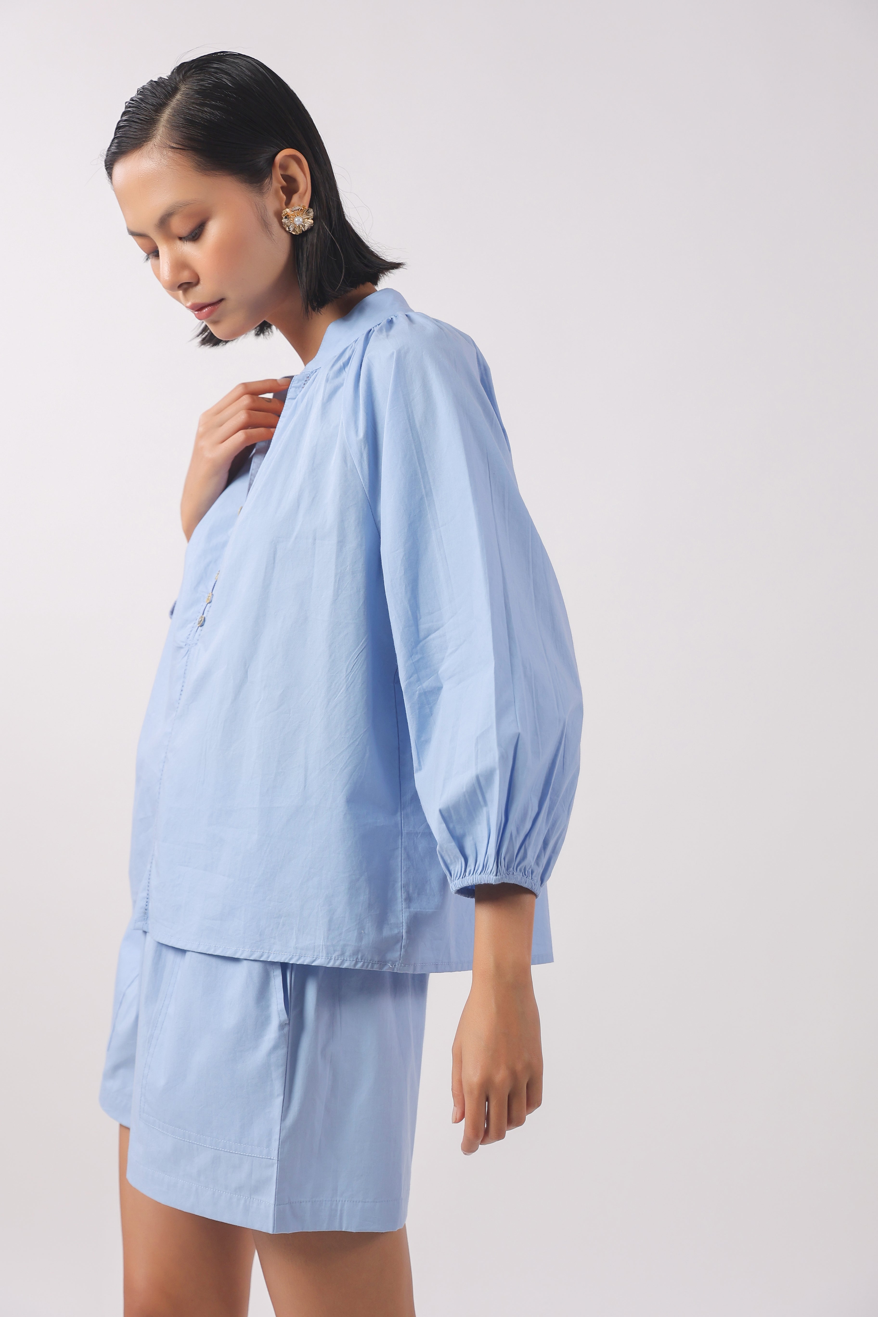 Women’s Blue Cotton Top with Blue Shorts Co-Ord Set