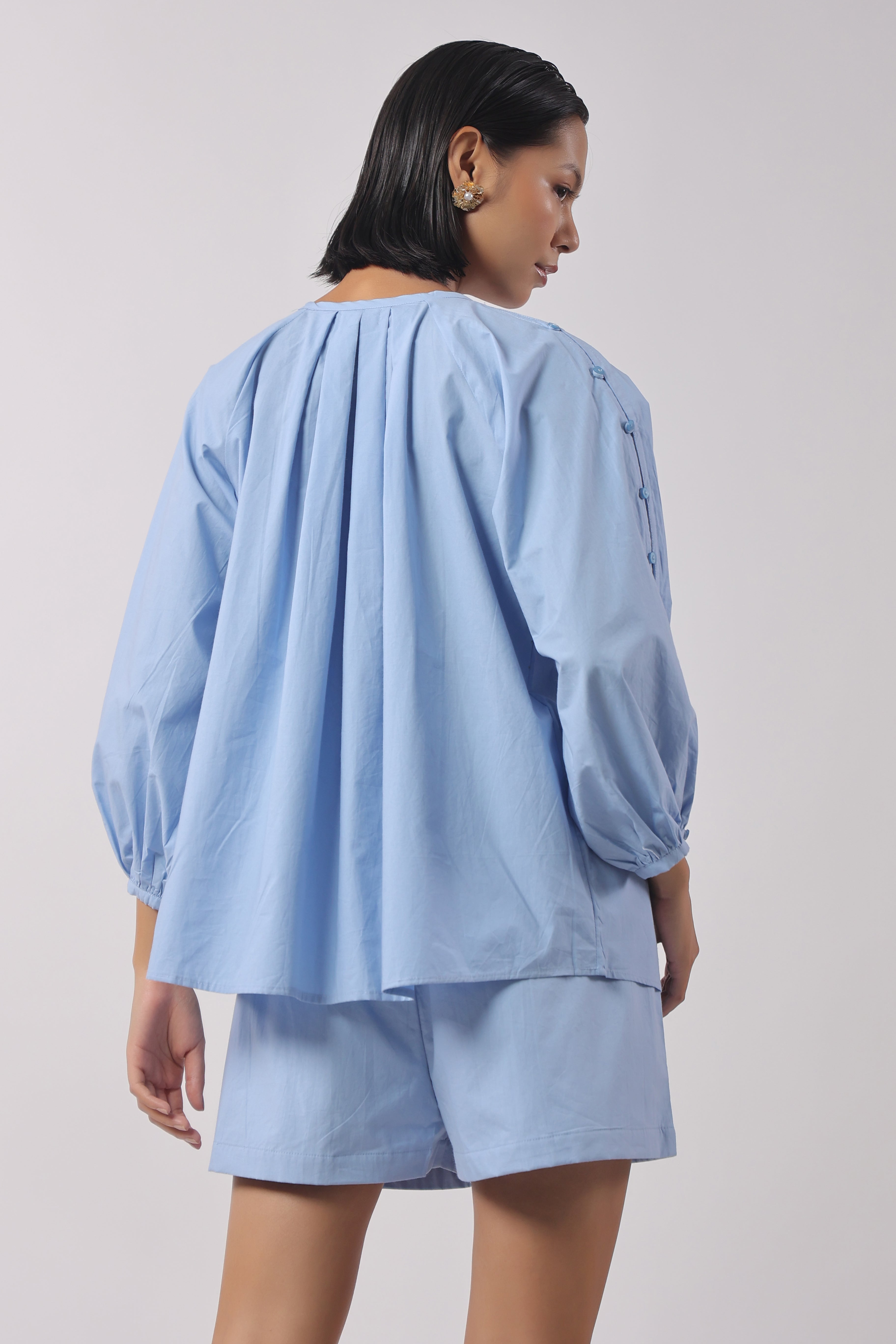 Women’s Blue Cotton Top with Blue Shorts Co-Ord Set